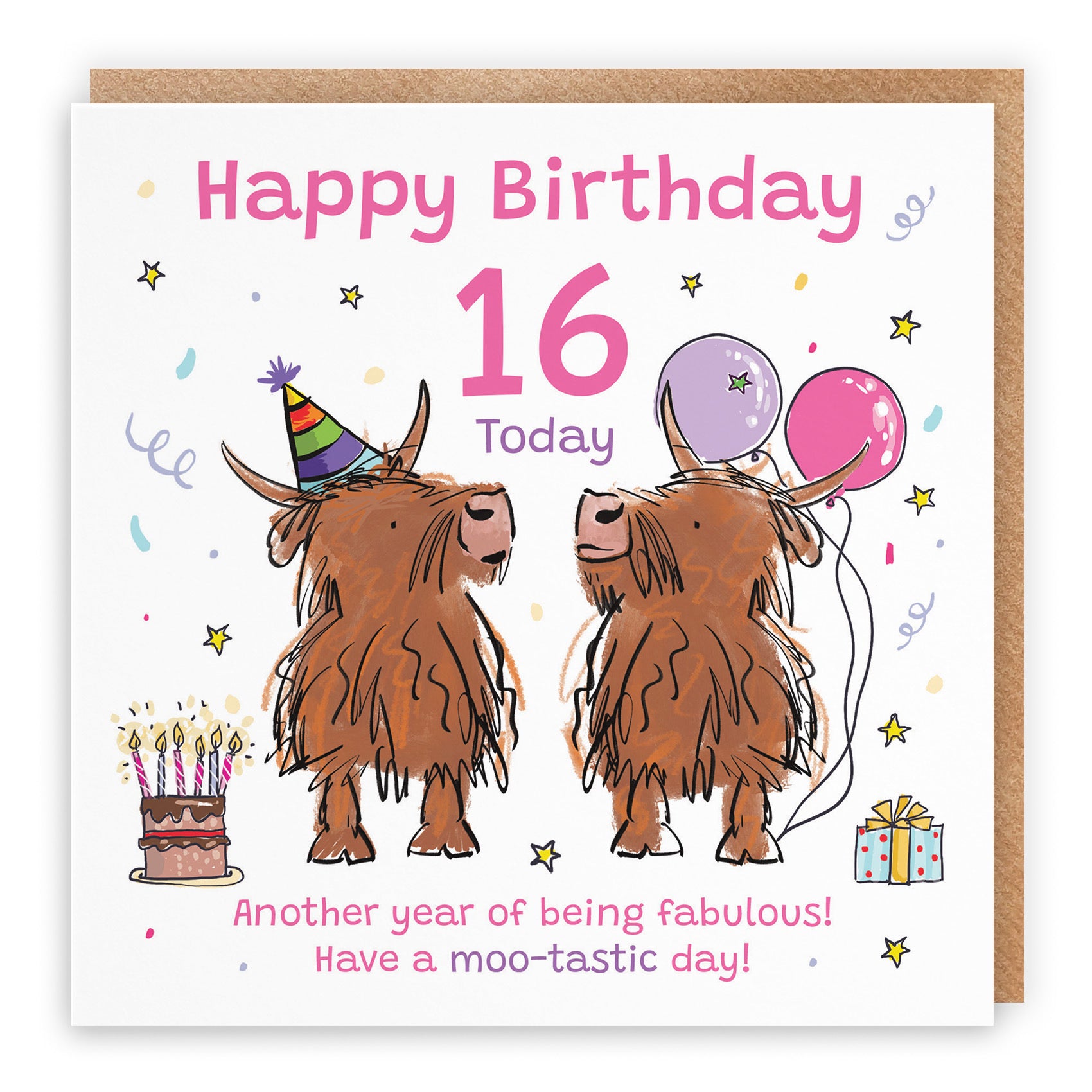 Girls 16th Birthday Card Highland Cows Animal Party - Default Title (RM00724)