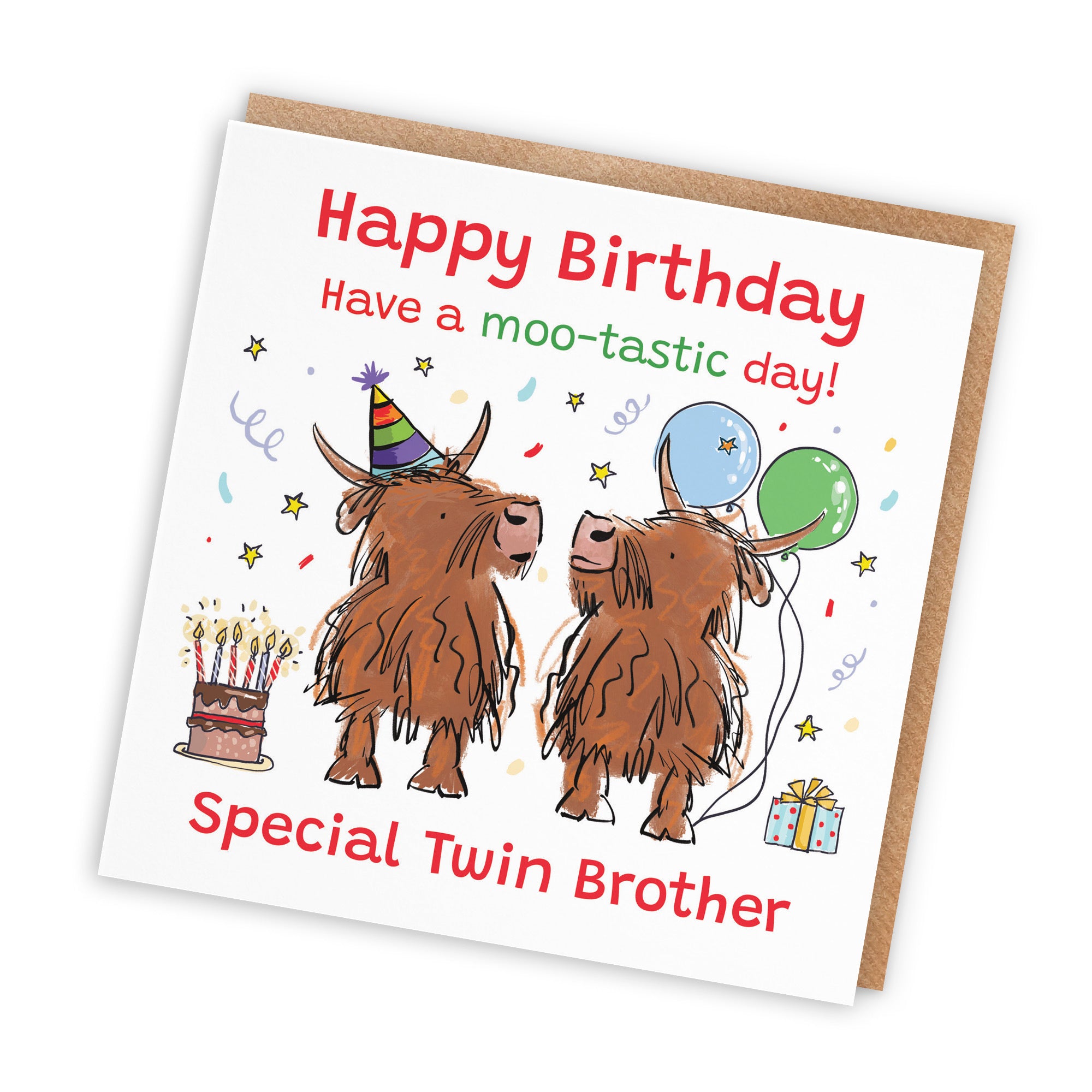 Twin Brother Birthday Card Highland Cows Animal Party - Default Title (RM00732)