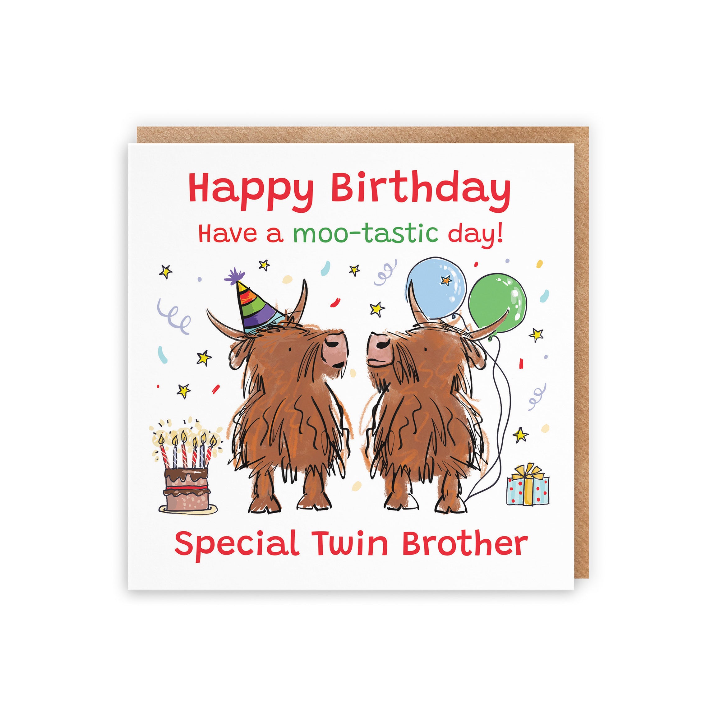 Twin Brother Birthday Card Highland Cows Animal Party - Default Title (RM00732)