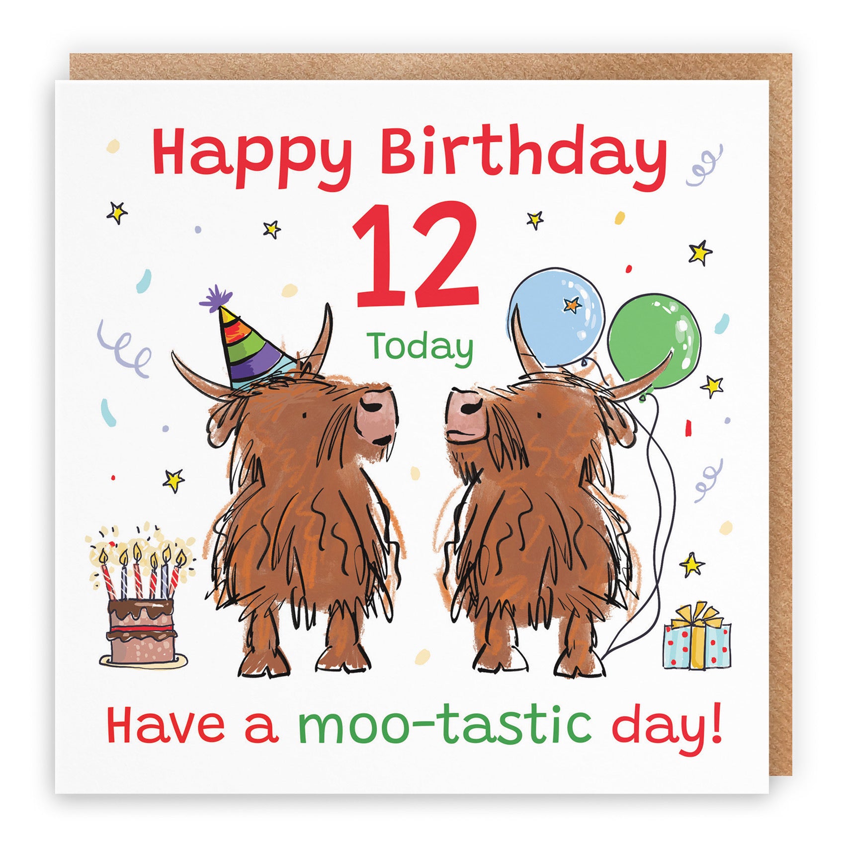 12th Birthday Card Highland Cows Animal Party - Default Title (RM00733)