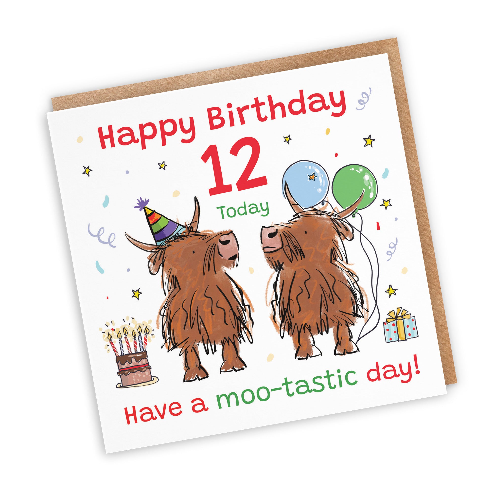 12th Birthday Card Highland Cows Animal Party - Default Title (RM00733)