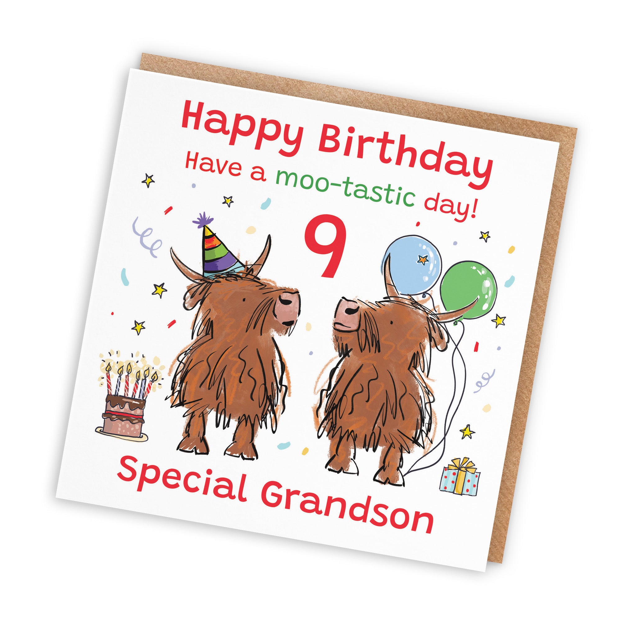 9th Grandson Birthday Card Highland Cows Animal Party - Default Title (RM00734)
