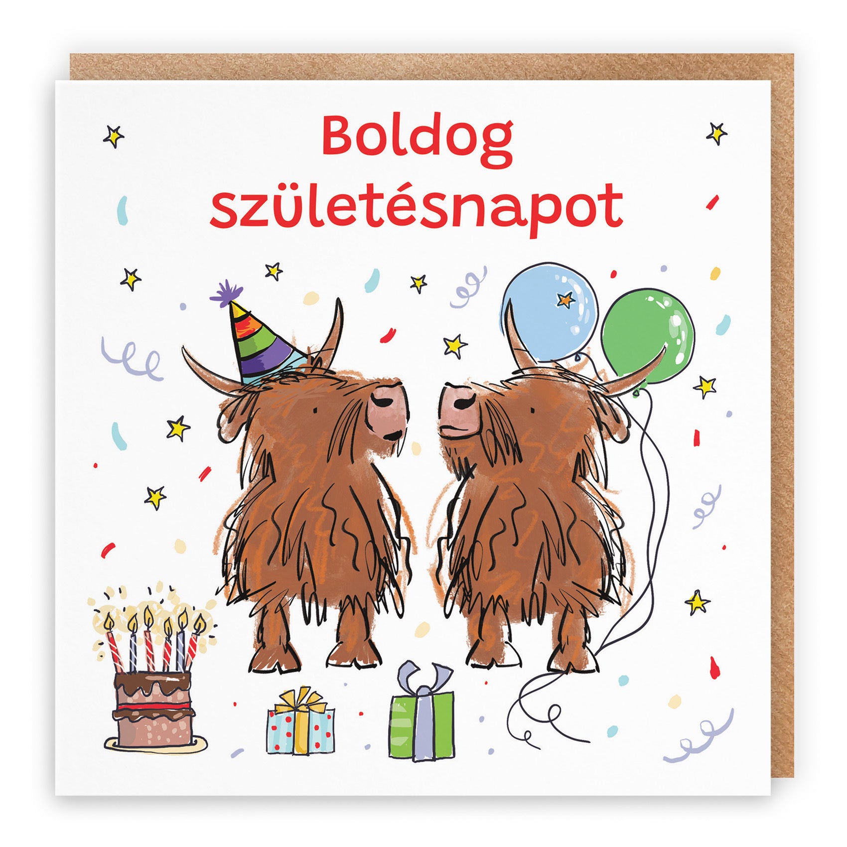 Hungarian Language Birthday Card Highland Cows Animal Party - Default Title (RM00738)