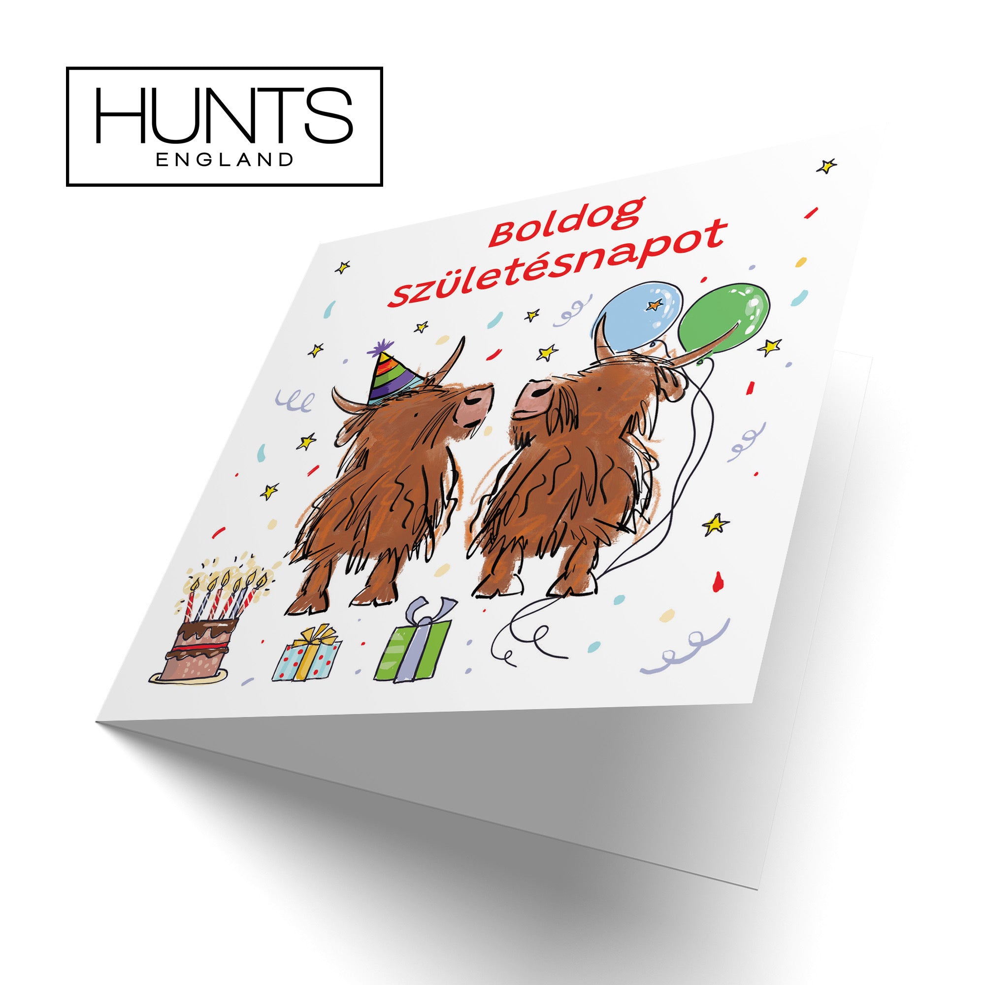 Hungarian Language Birthday Card Highland Cows Animal Party - Default Title (RM00738)