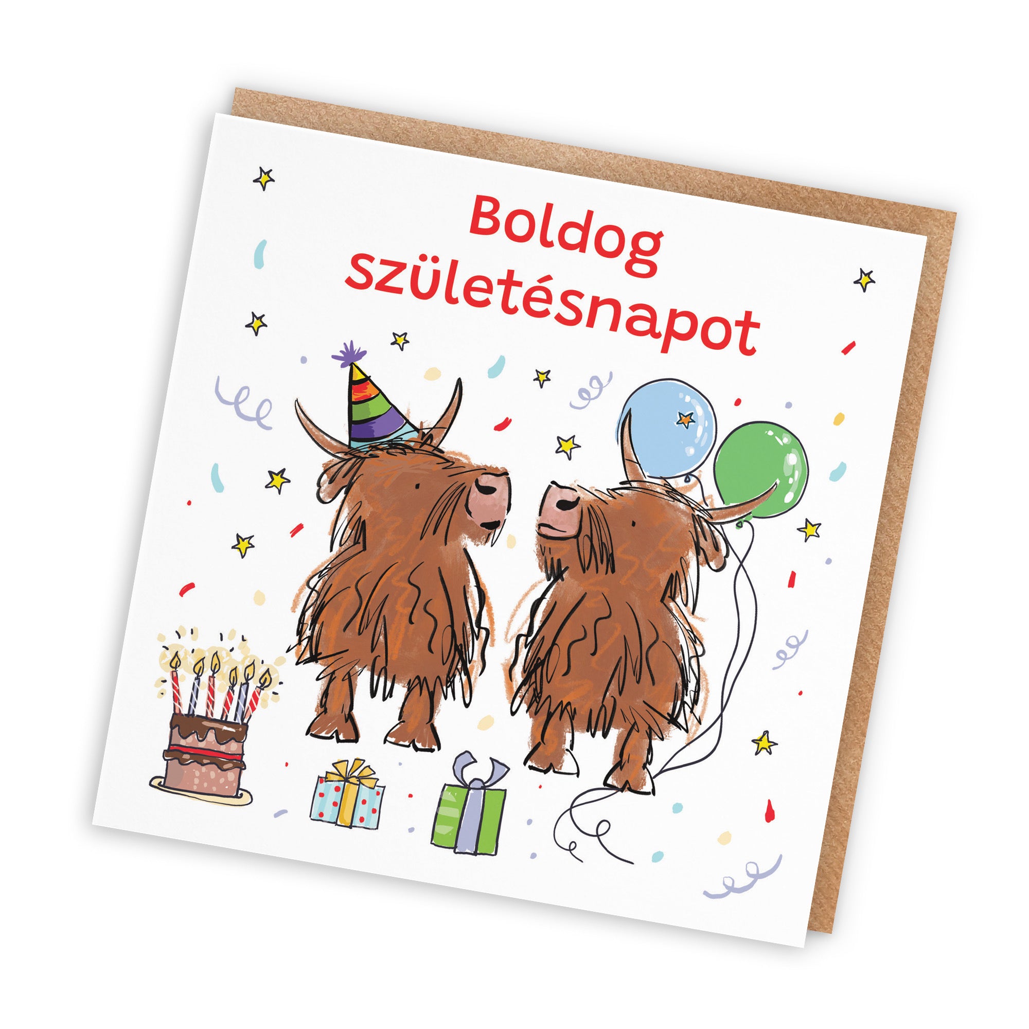 Hungarian Language Birthday Card Highland Cows Animal Party - Default Title (RM00738)