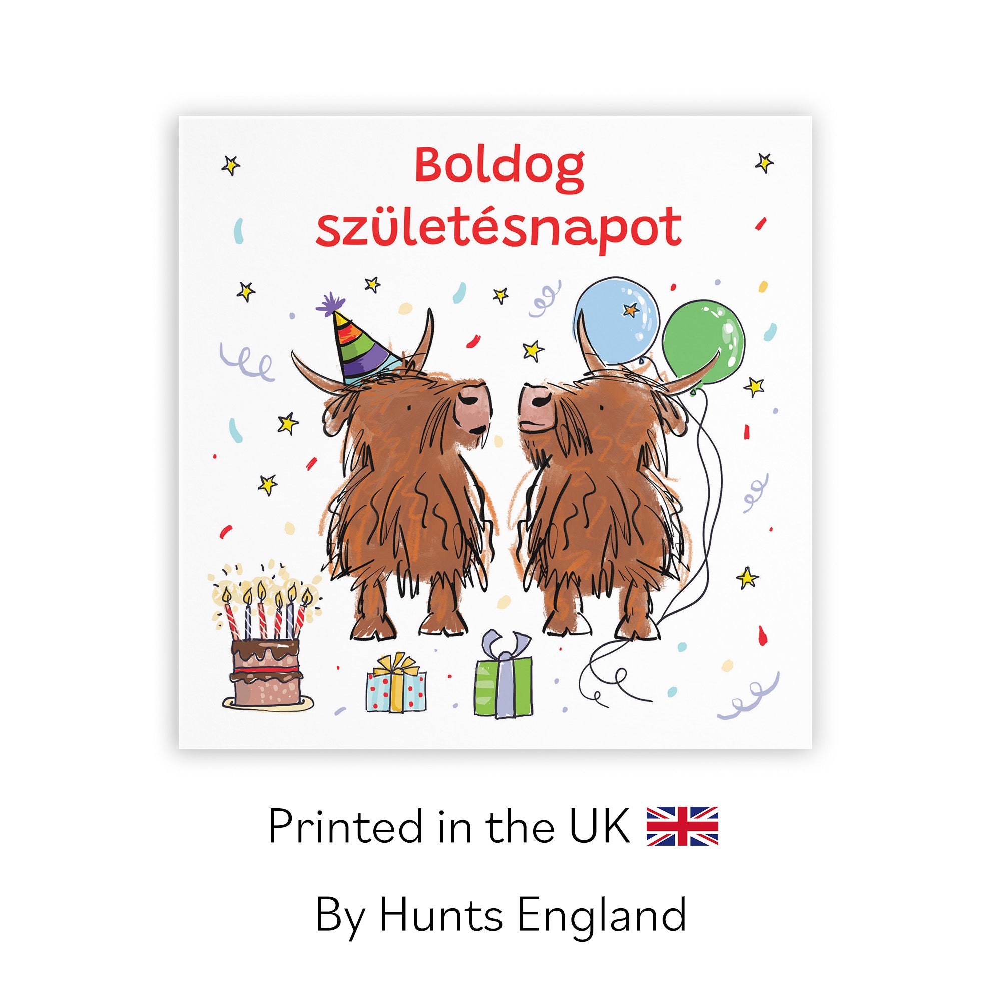 Hungarian Language Birthday Card Highland Cows Animal Party - Default Title (RM00738)