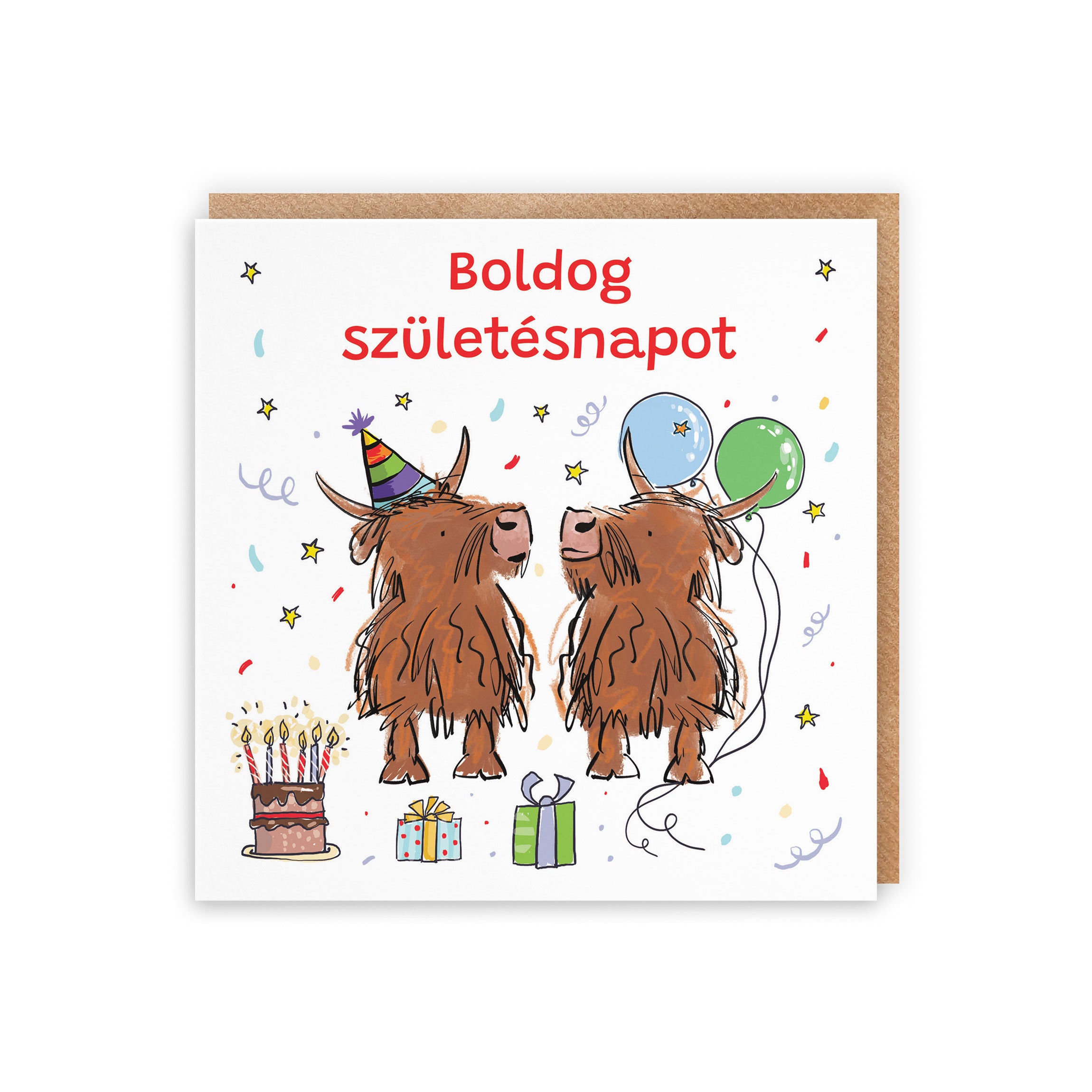 Hungarian Language Birthday Card Highland Cows Animal Party - Default Title (RM00738)