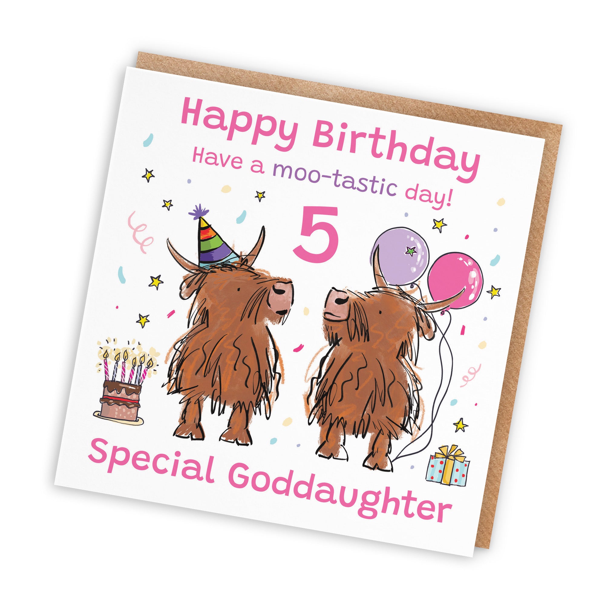 5th Goddaughter Birthday Card Highland Cows Animal Party - Default Title (RM00741)