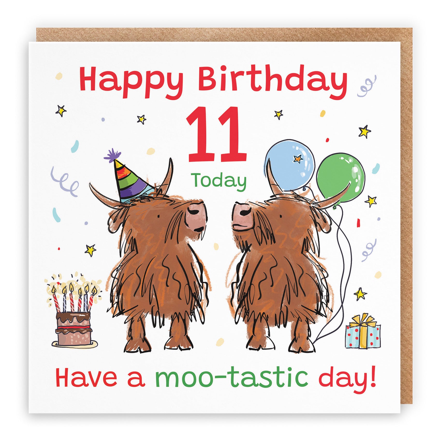 11th Birthday Card Highland Cows Animal Party - Default Title (RM00746)