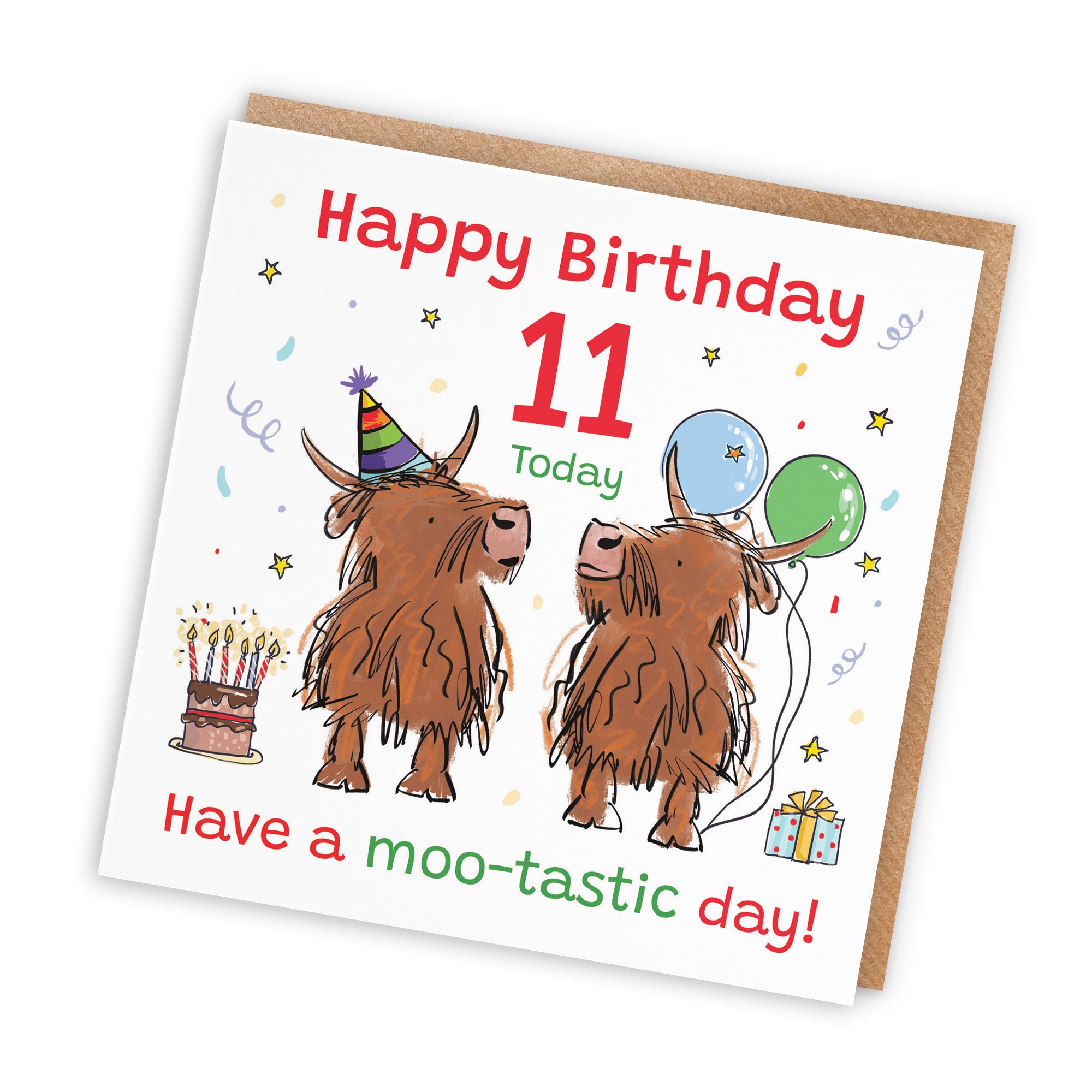 11th Birthday Card Highland Cows Animal Party - Default Title (RM00746)