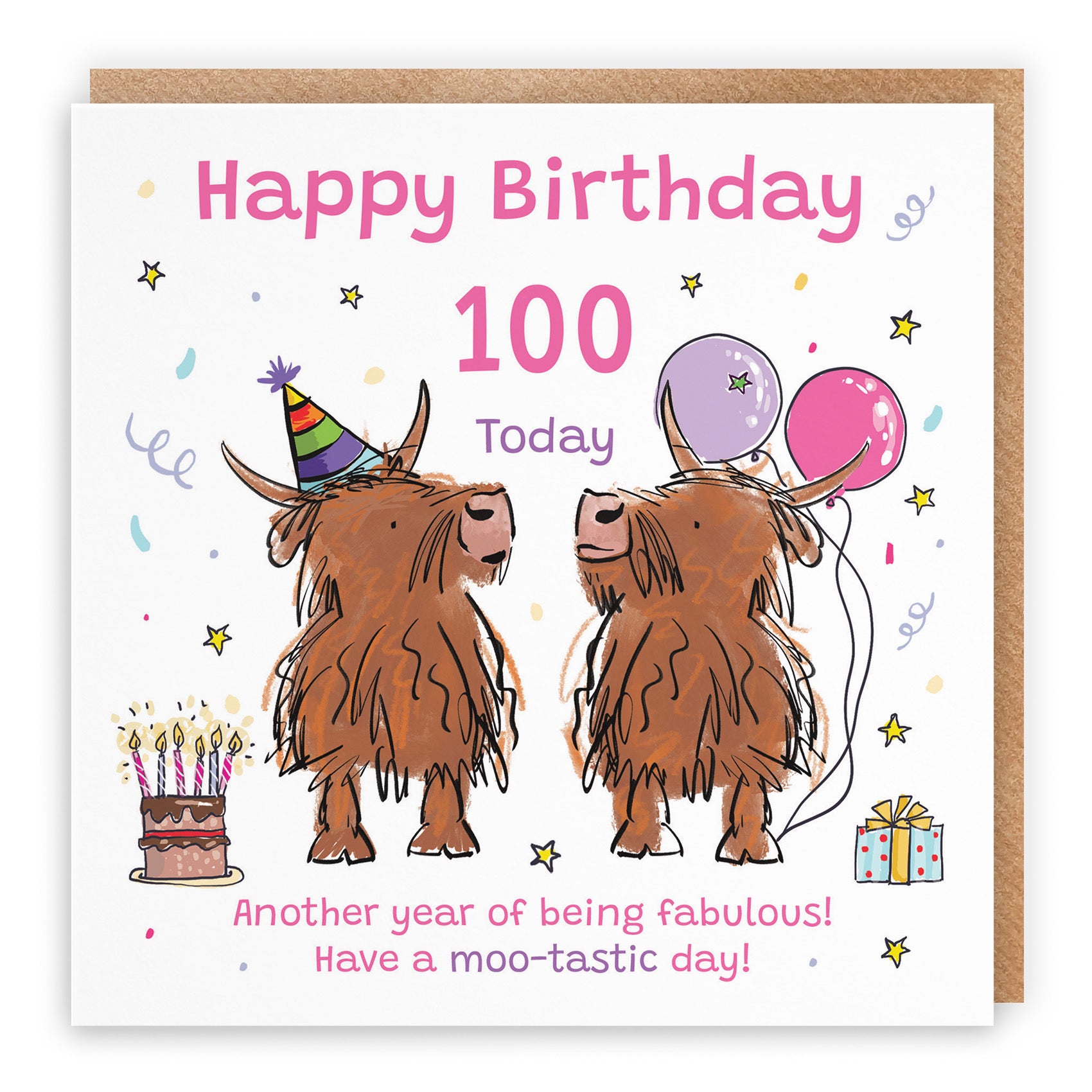 Women's 100th Birthday Card Highland Cows Animal Party - Default Title (RM00750)