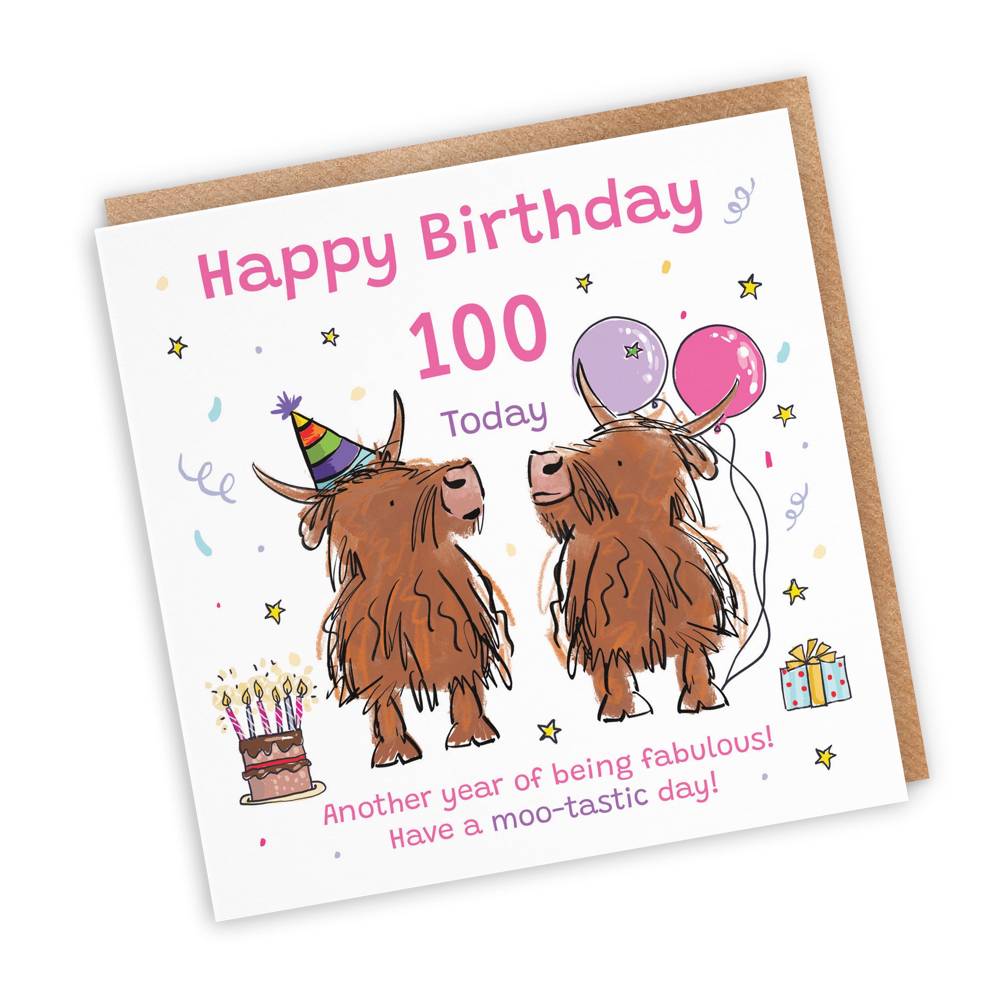 Women's 100th Birthday Card Highland Cows Animal Party - Default Title (RM00750)