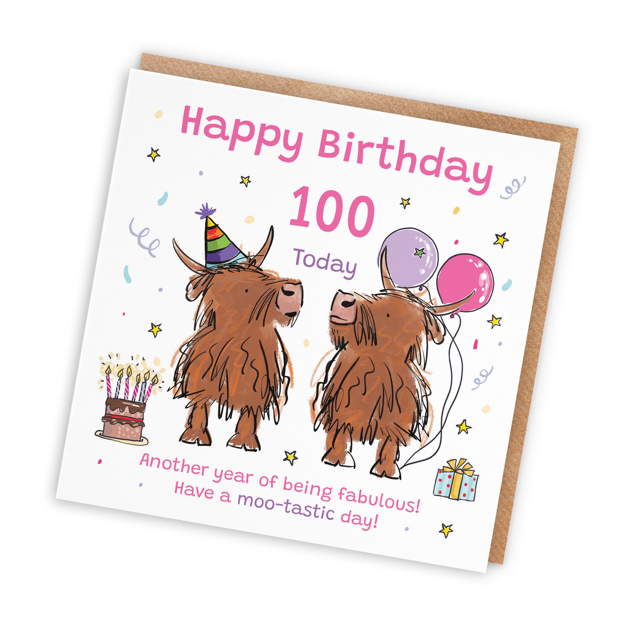 Women's 100th Birthday Card Highland Cows Animal Party - Default Title (RM00750)