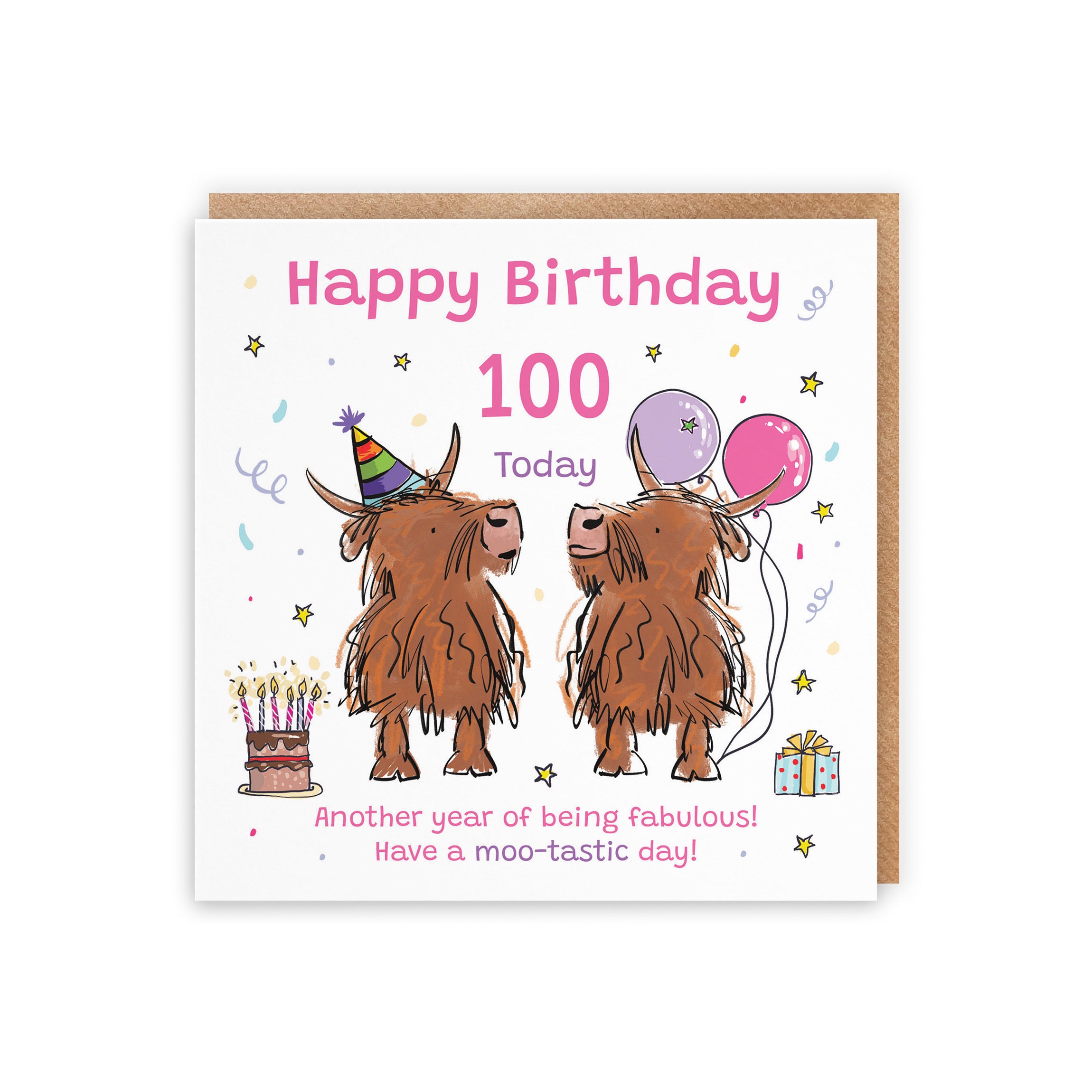 Women's 100th Birthday Card Highland Cows Animal Party - Default Title (RM00750)