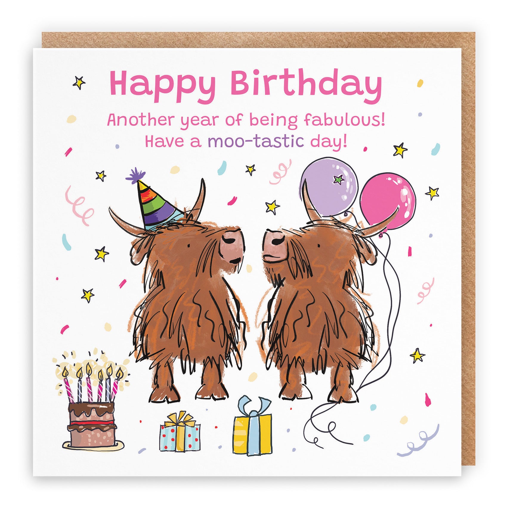 Female Birthday Card Highland Cows Animal Party - Default Title (RM00755)