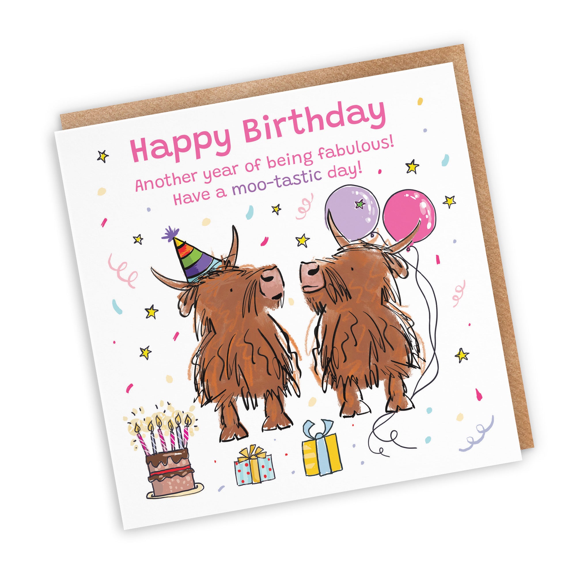 Female Birthday Card Highland Cows Animal Party - Default Title (RM00755)