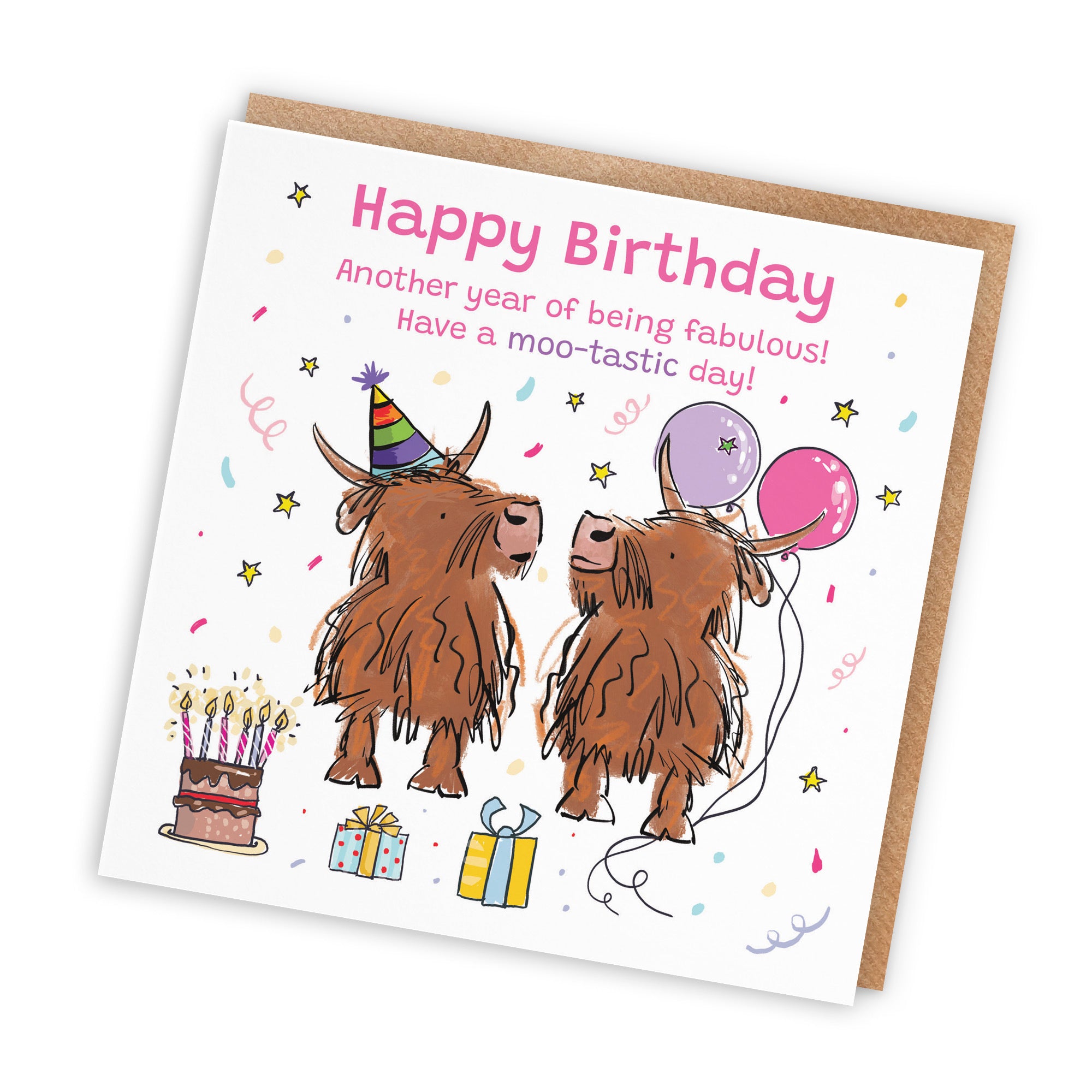 Female Birthday Card Highland Cows Animal Party - Default Title (RM00755)