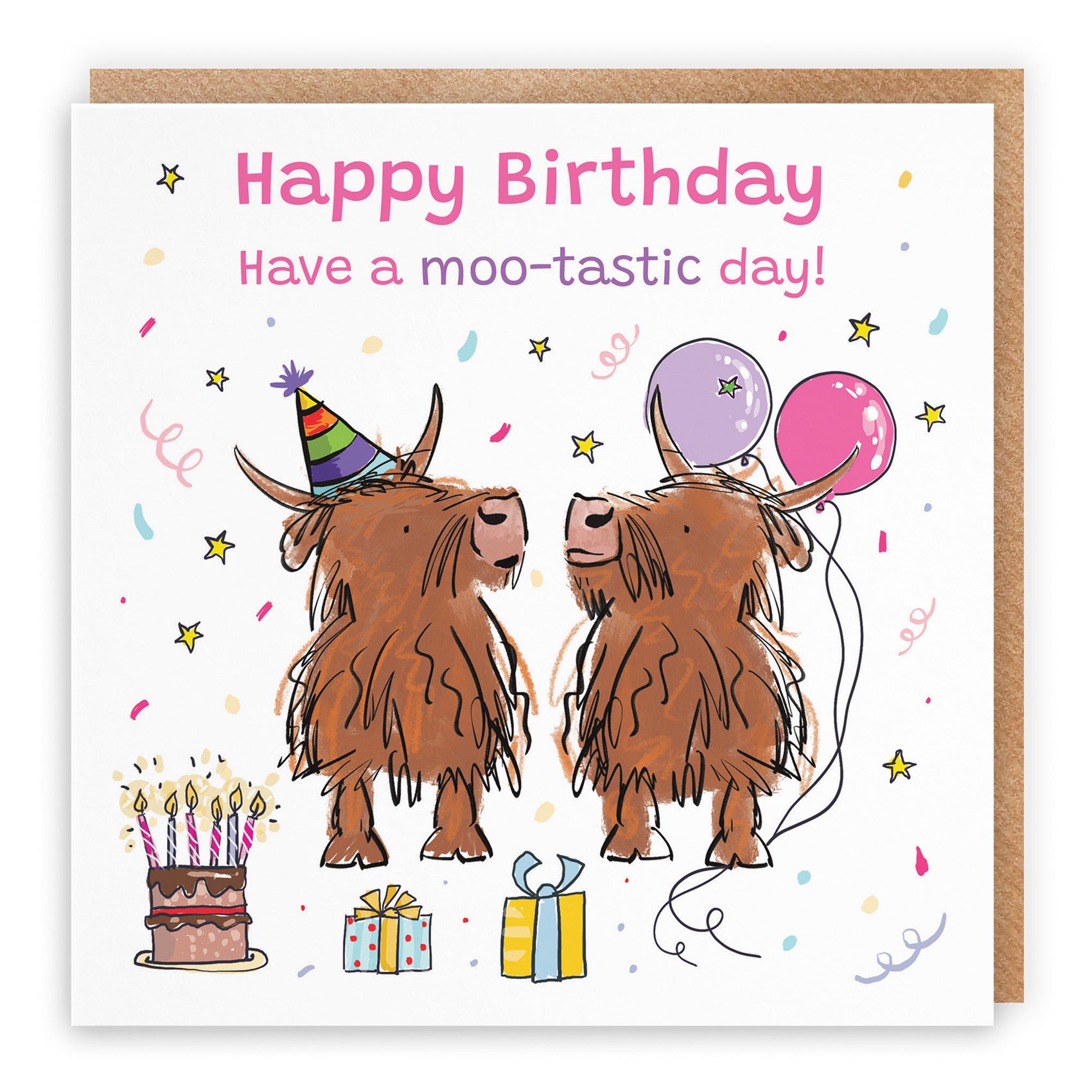 Female Birthday Card Highland Cows Moo-tastic Day Animal Party - Default Title (RM00756)