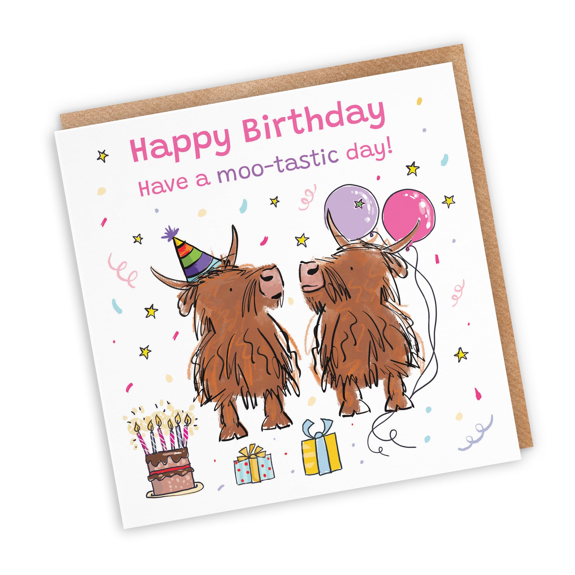 Female Birthday Card Highland Cows Moo-tastic Day Animal Party - Default Title (RM00756)