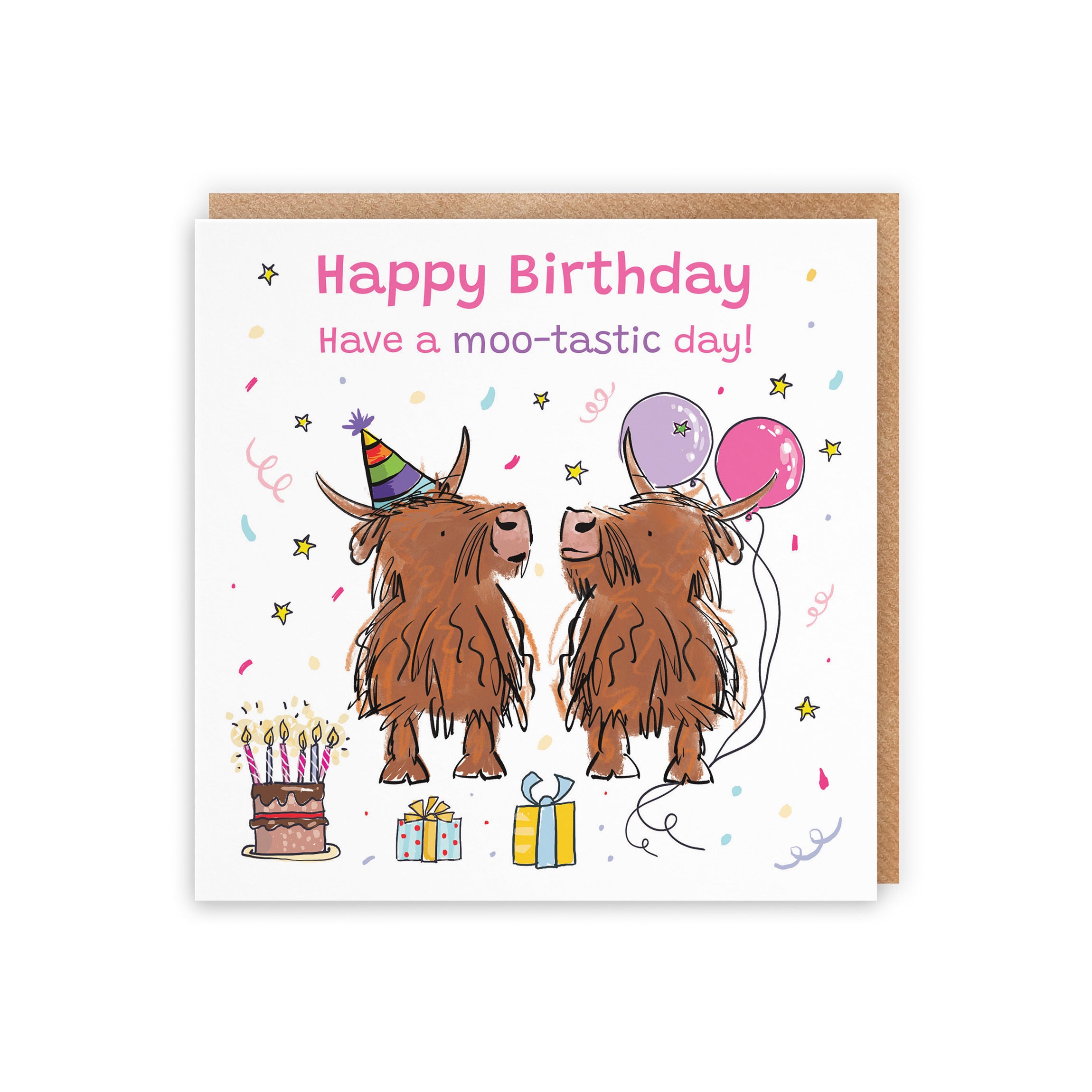 Female Birthday Card Highland Cows Moo-tastic Day Animal Party - Default Title (RM00756)