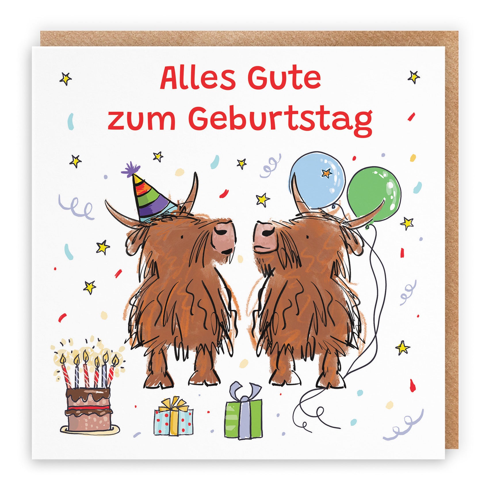 German Language Birthday Card Highland Cows Animal Party - Default Title (RM00759)