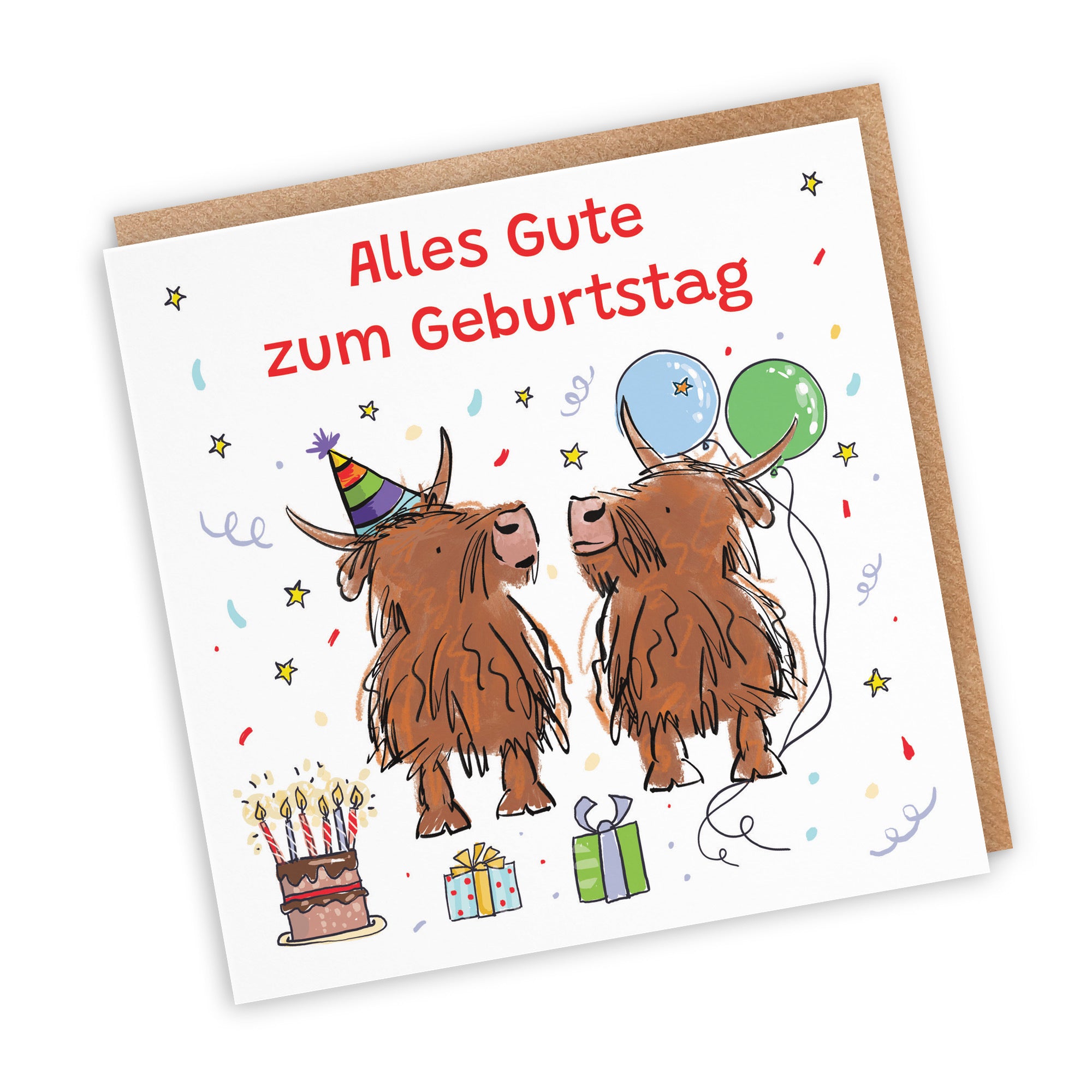 German Language Birthday Card Highland Cows Animal Party - Default Title (RM00759)