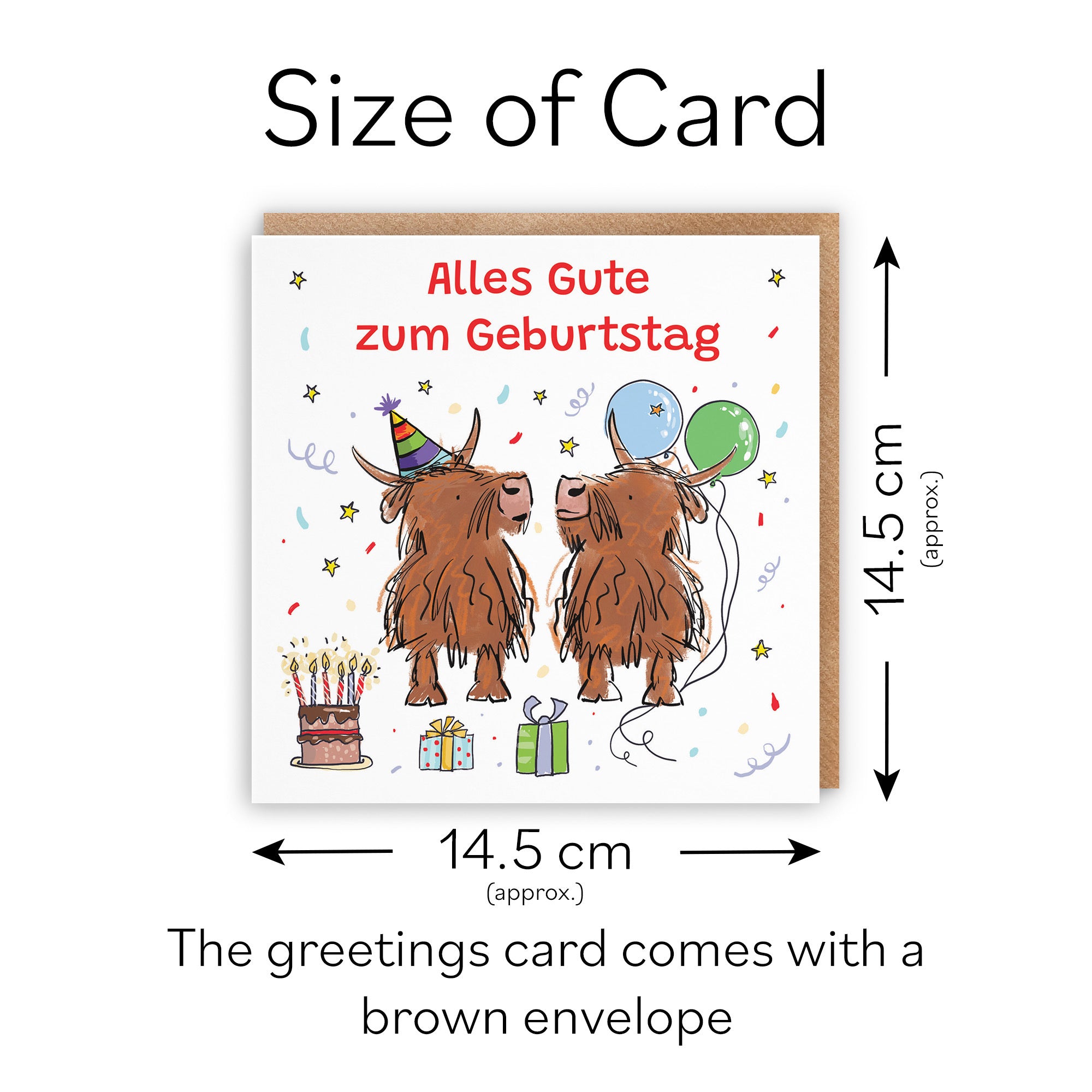 German Language Birthday Card Highland Cows Animal Party - Default Title (RM00759)