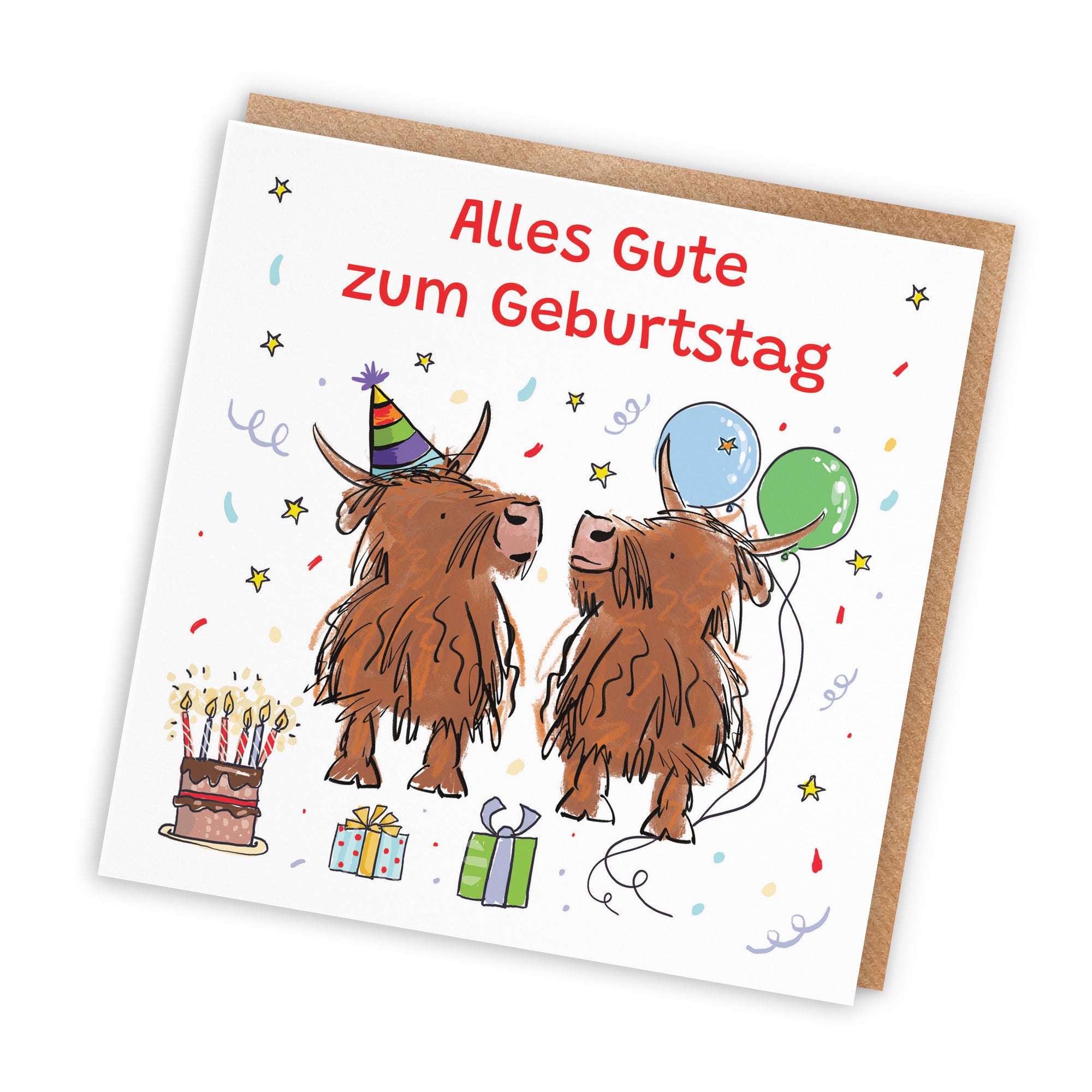 German Language Birthday Card Highland Cows Animal Party - Default Title (RM00759)