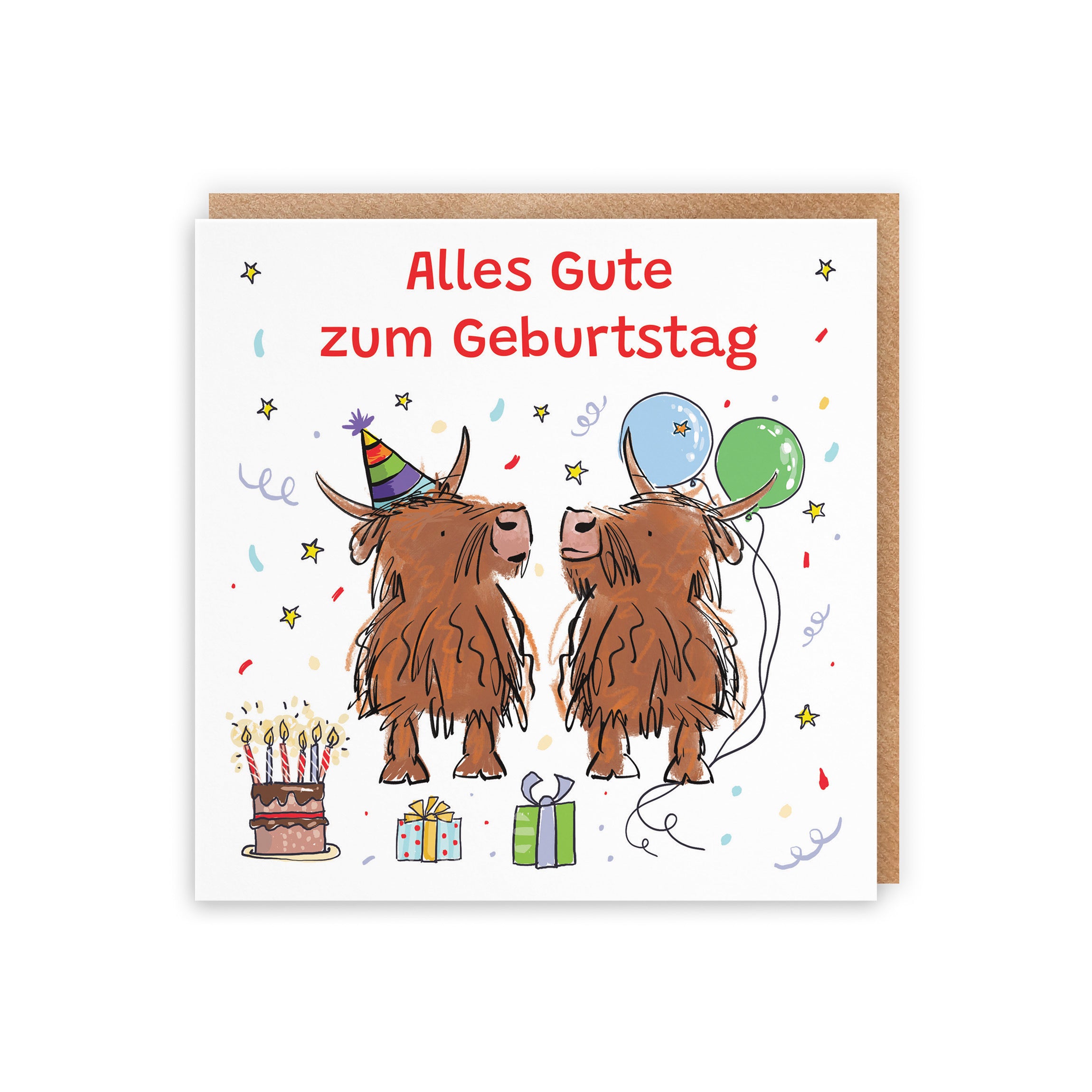 German Language Birthday Card Highland Cows Animal Party - Default Title (RM00759)