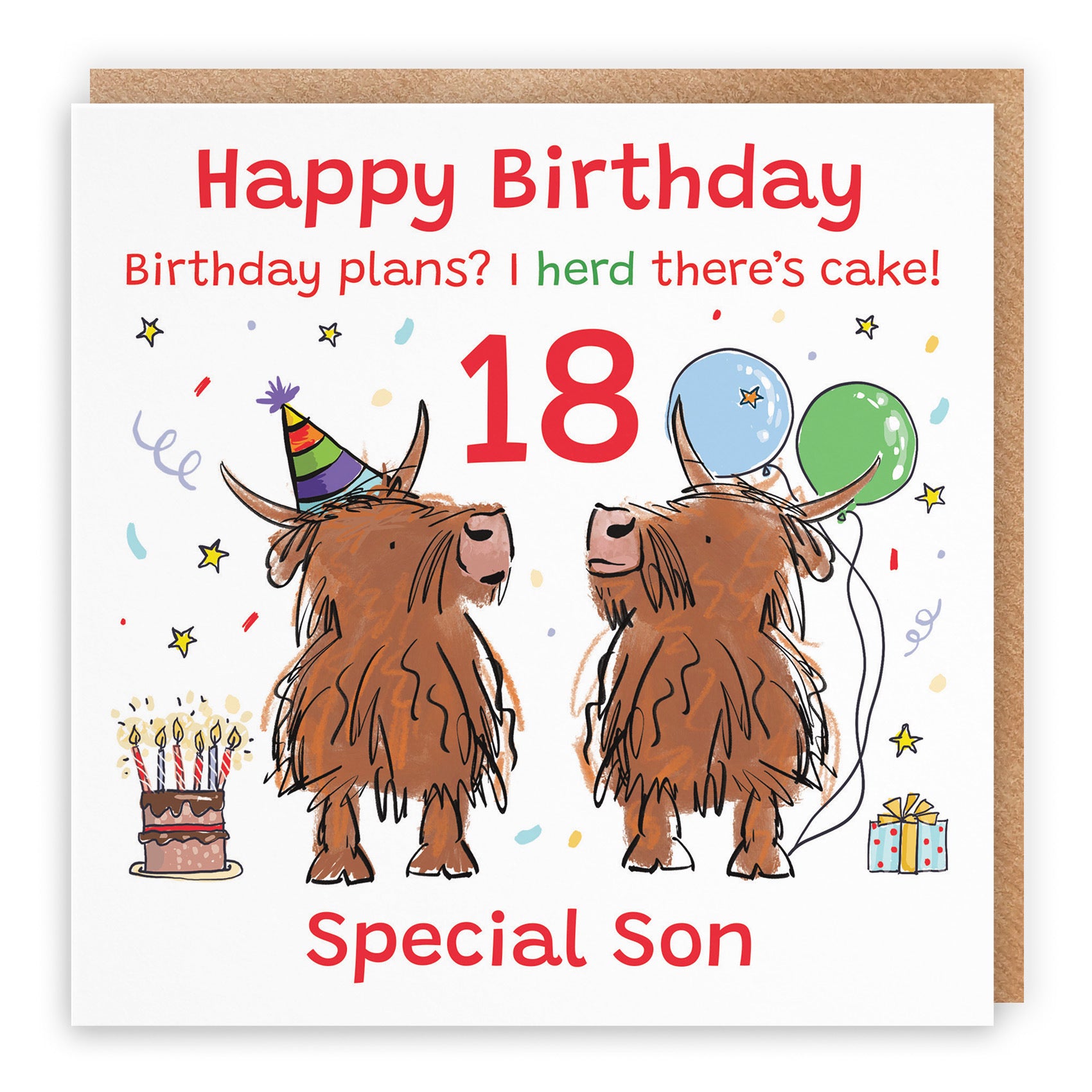 18th Son Birthday Card Highland Cows Animal Party - Default Title (RM00760)