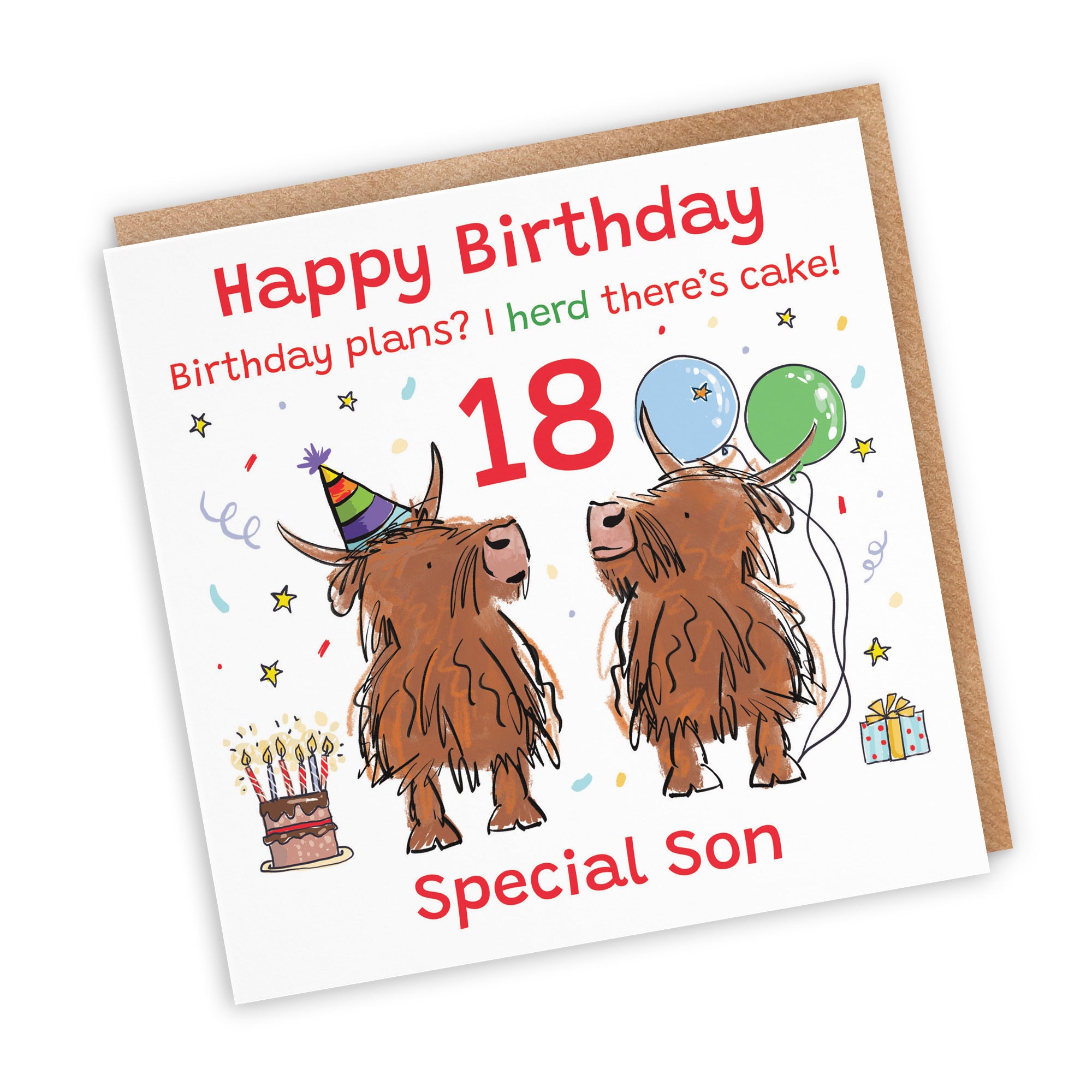 18th Son Birthday Card Highland Cows Animal Party - Default Title (RM00760)