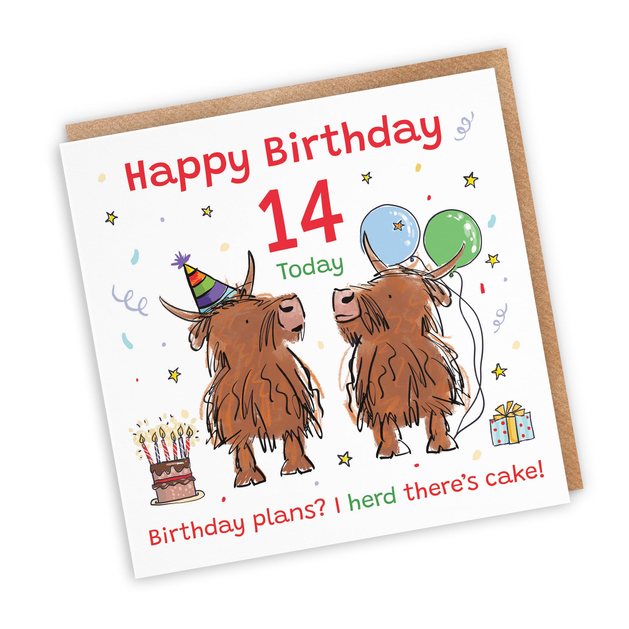 14th Birthday Card Highland Cows Animal Party - Default Title (RM00764)