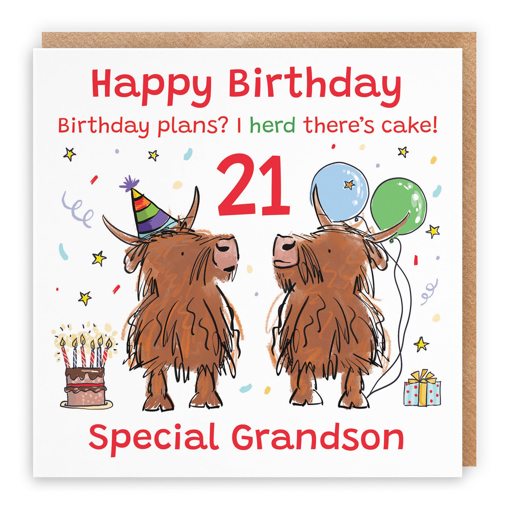 21st Grandson Birthday Card Highland Cows Animal Party - Default Title (RM00766)