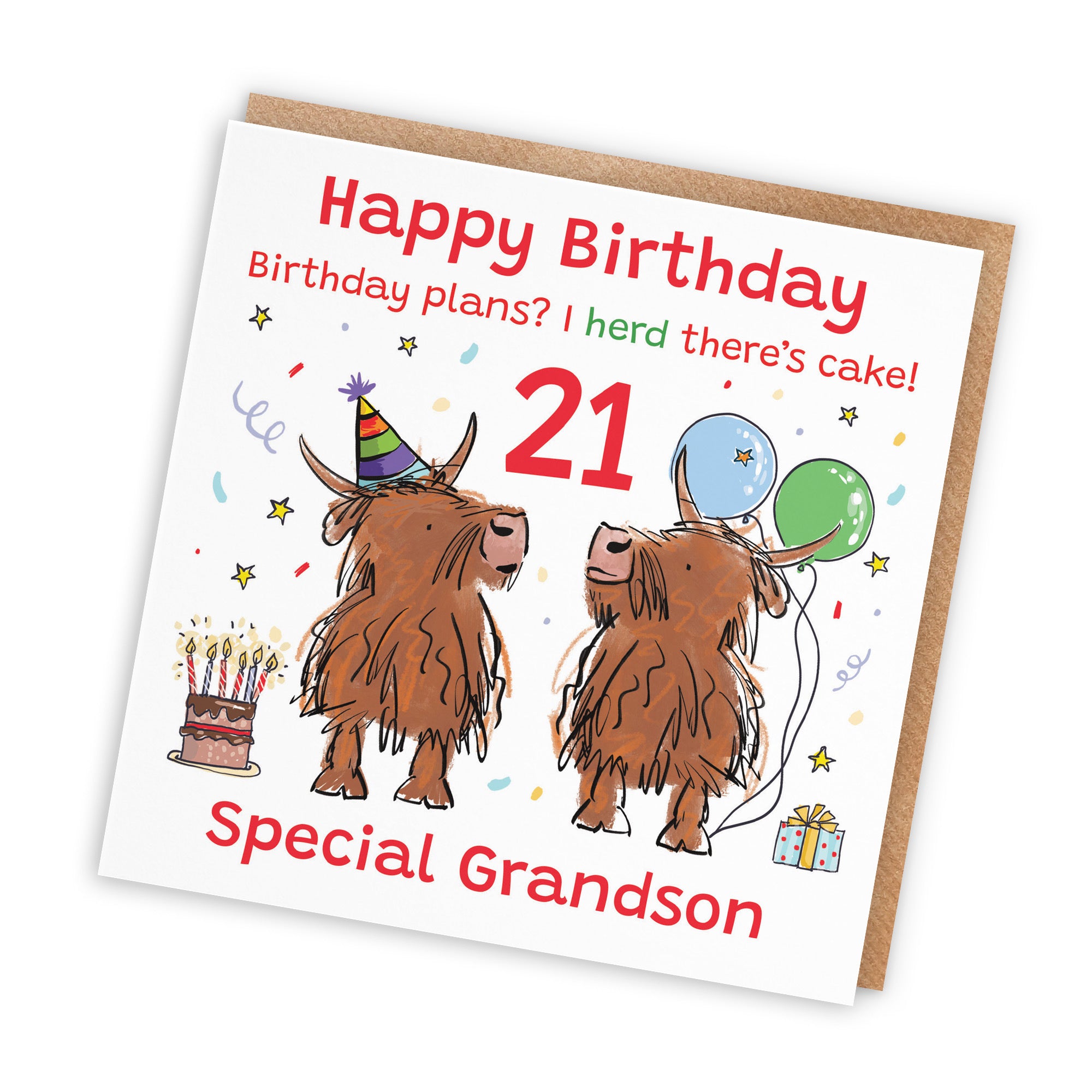 21st Grandson Birthday Card Highland Cows Animal Party - Default Title (RM00766)