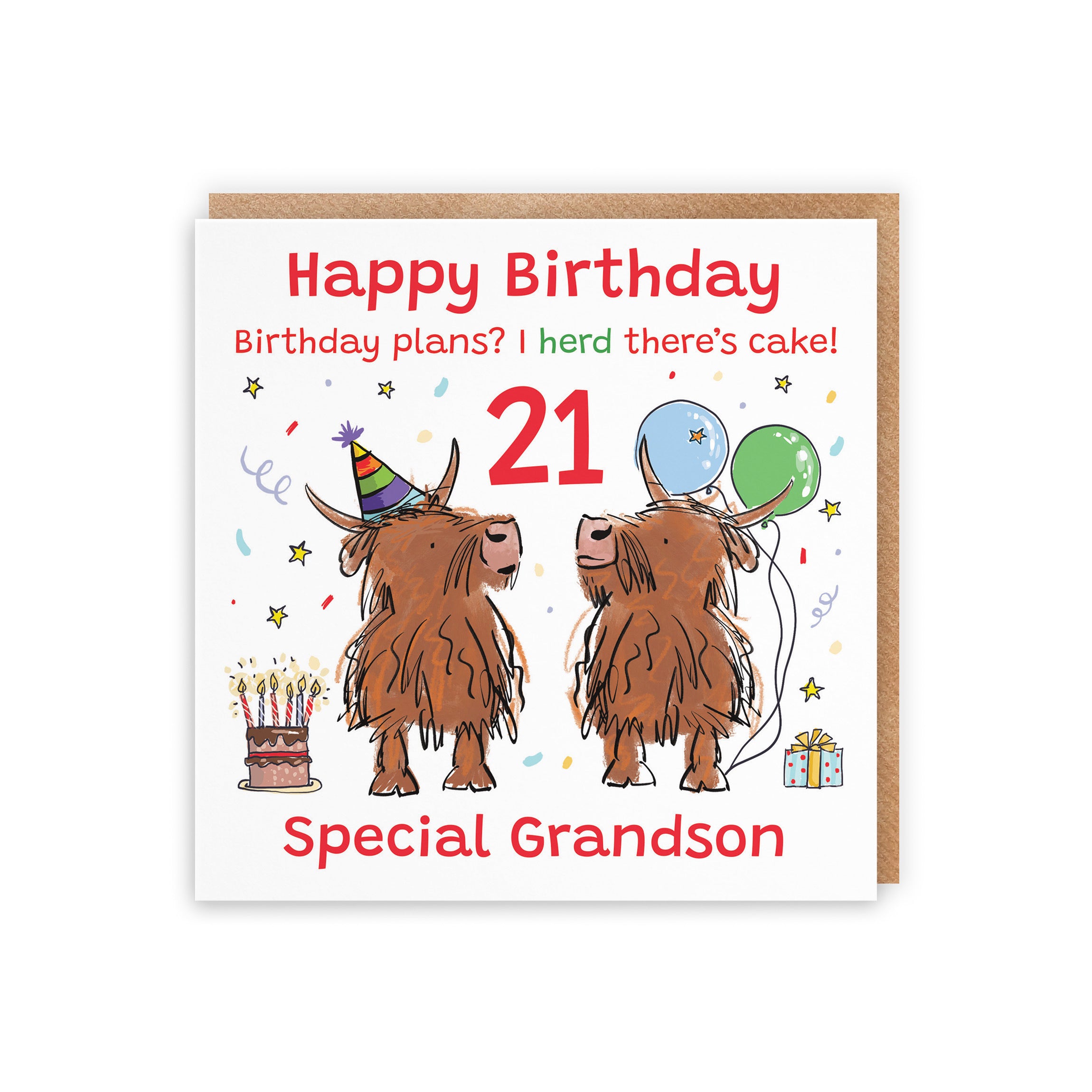 21st Grandson Birthday Card Highland Cows Animal Party - Default Title (RM00766)