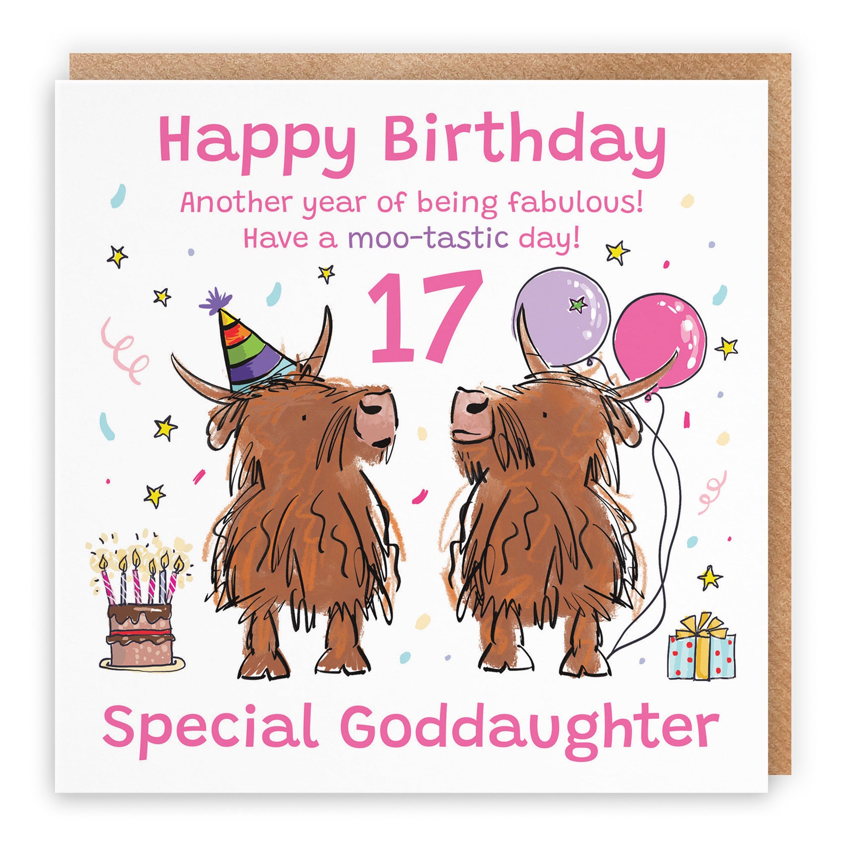 17th Goddaughter Birthday Card Highland Cows Animal Party - Default Title (RM00768)