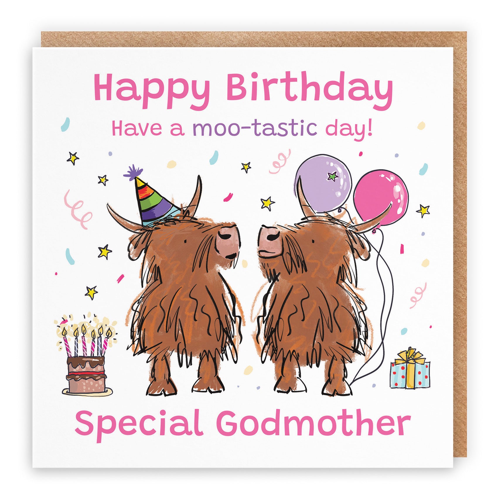 Godmother Birthday Card Highland Cows Animal Party - Default Title (RM00769)