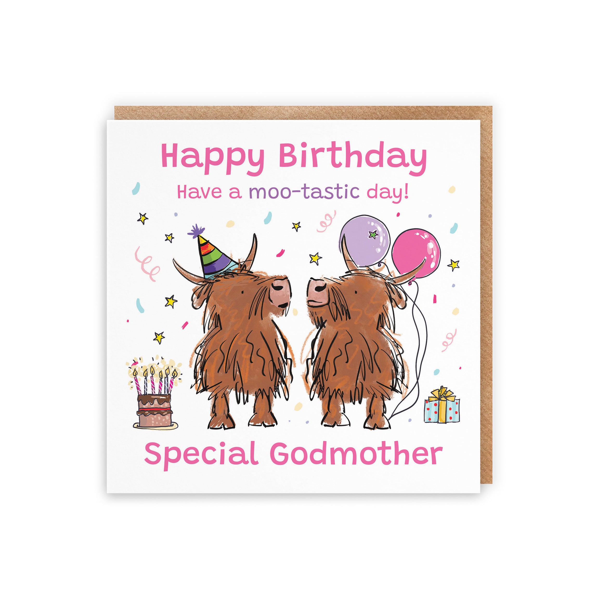 Godmother Birthday Card Highland Cows Animal Party - Default Title (RM00769)