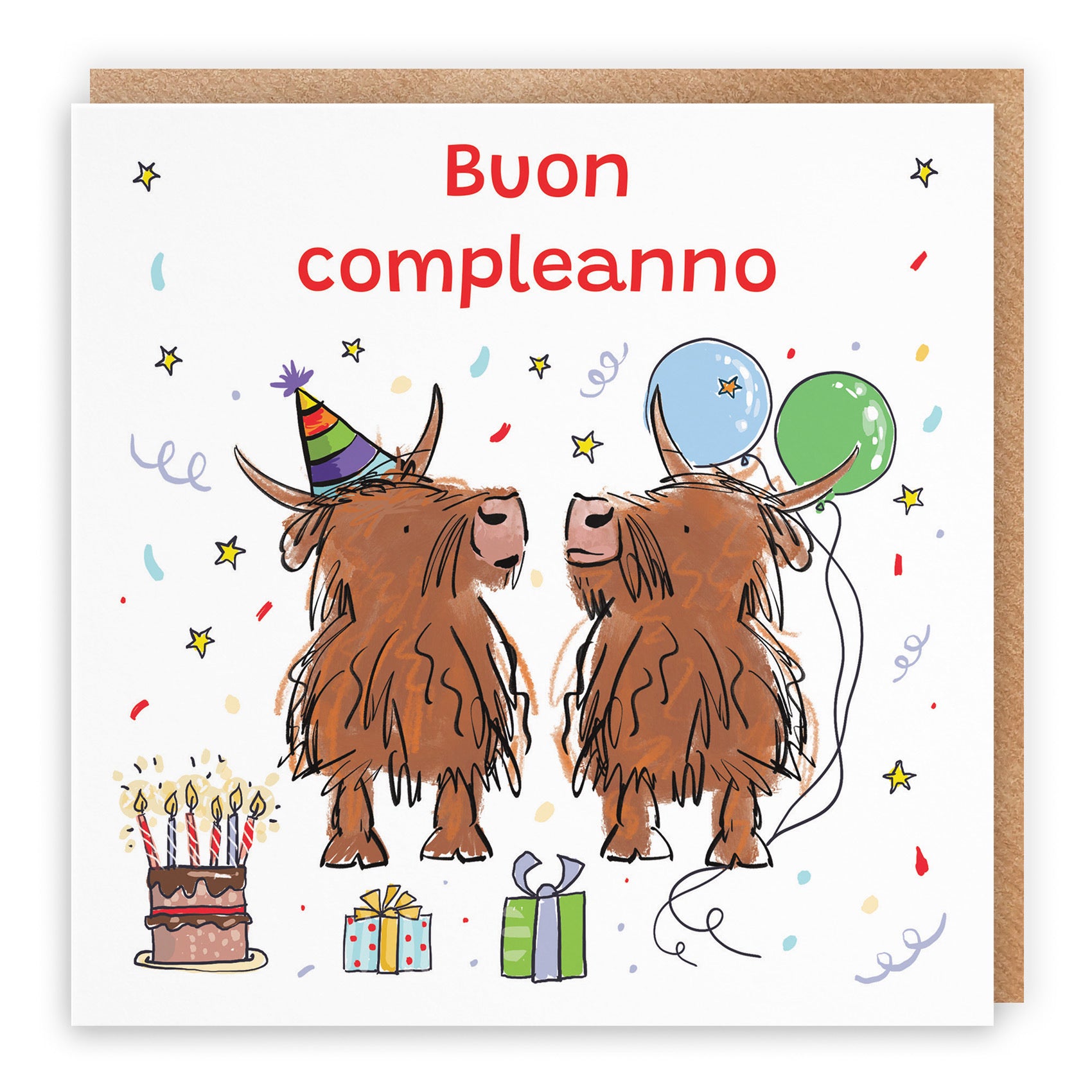 Italian Language Birthday Card Highland Cows Animal Party - Default Title (RM00772)
