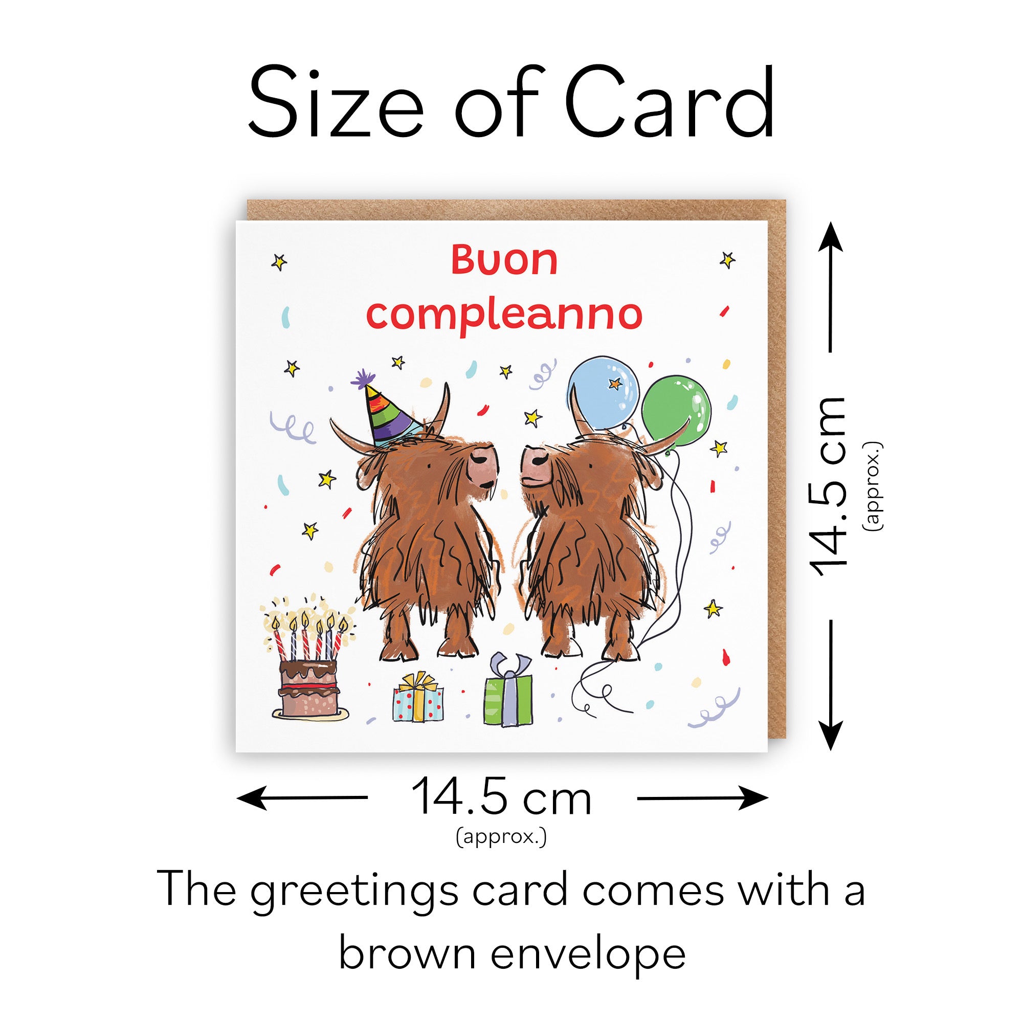 Italian Language Birthday Card Highland Cows Animal Party - Default Title (RM00772)