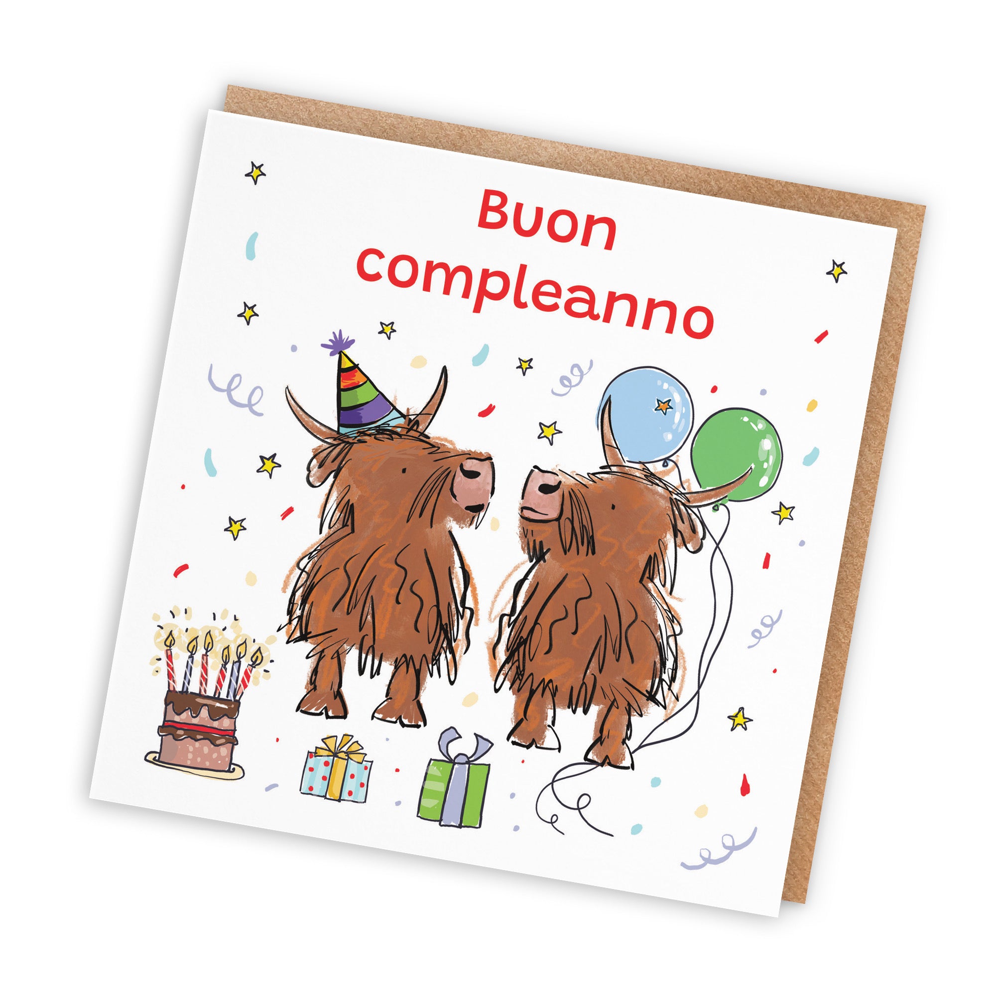 Italian Language Birthday Card Highland Cows Animal Party - Default Title (RM00772)