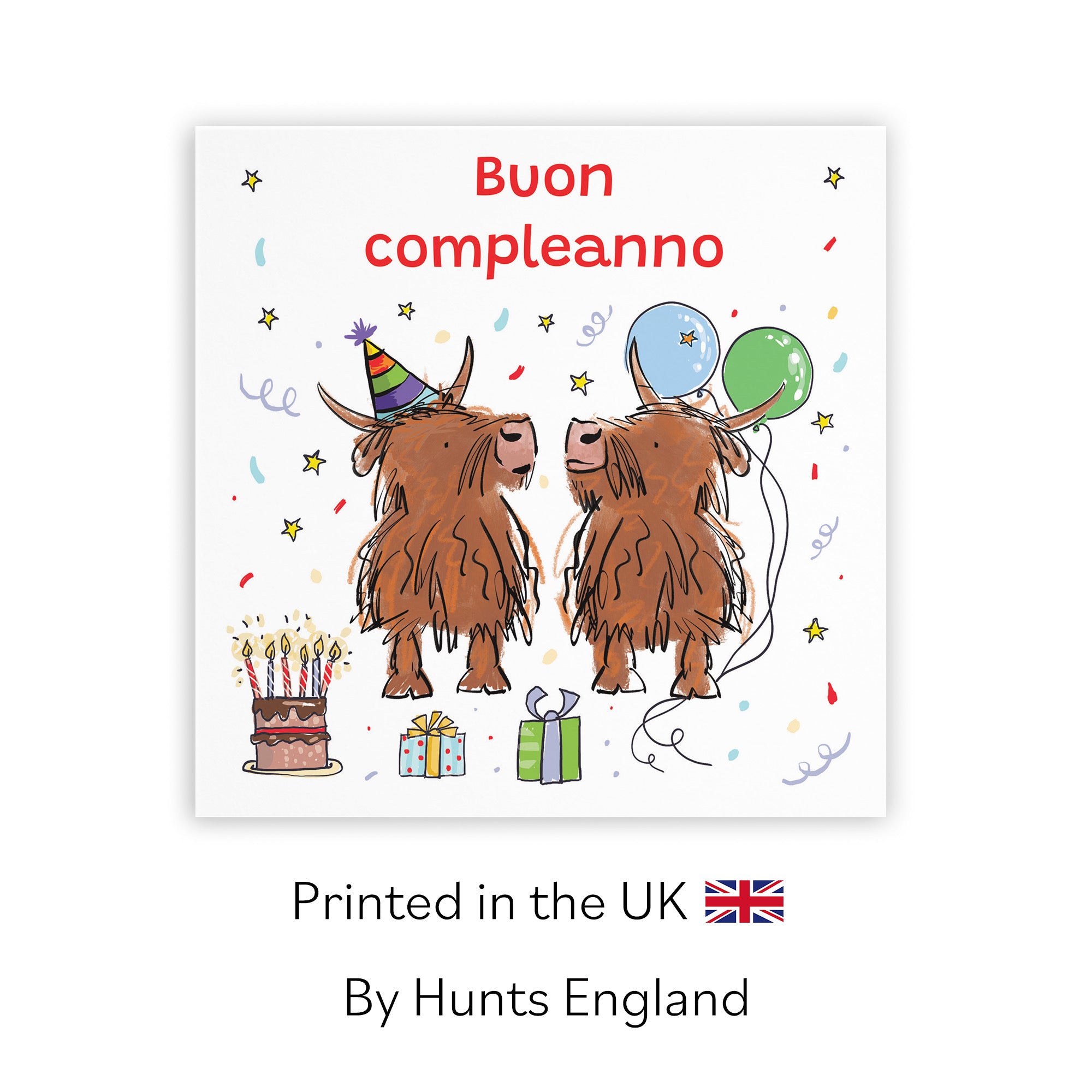 Italian Language Birthday Card Highland Cows Animal Party - Default Title (RM00772)