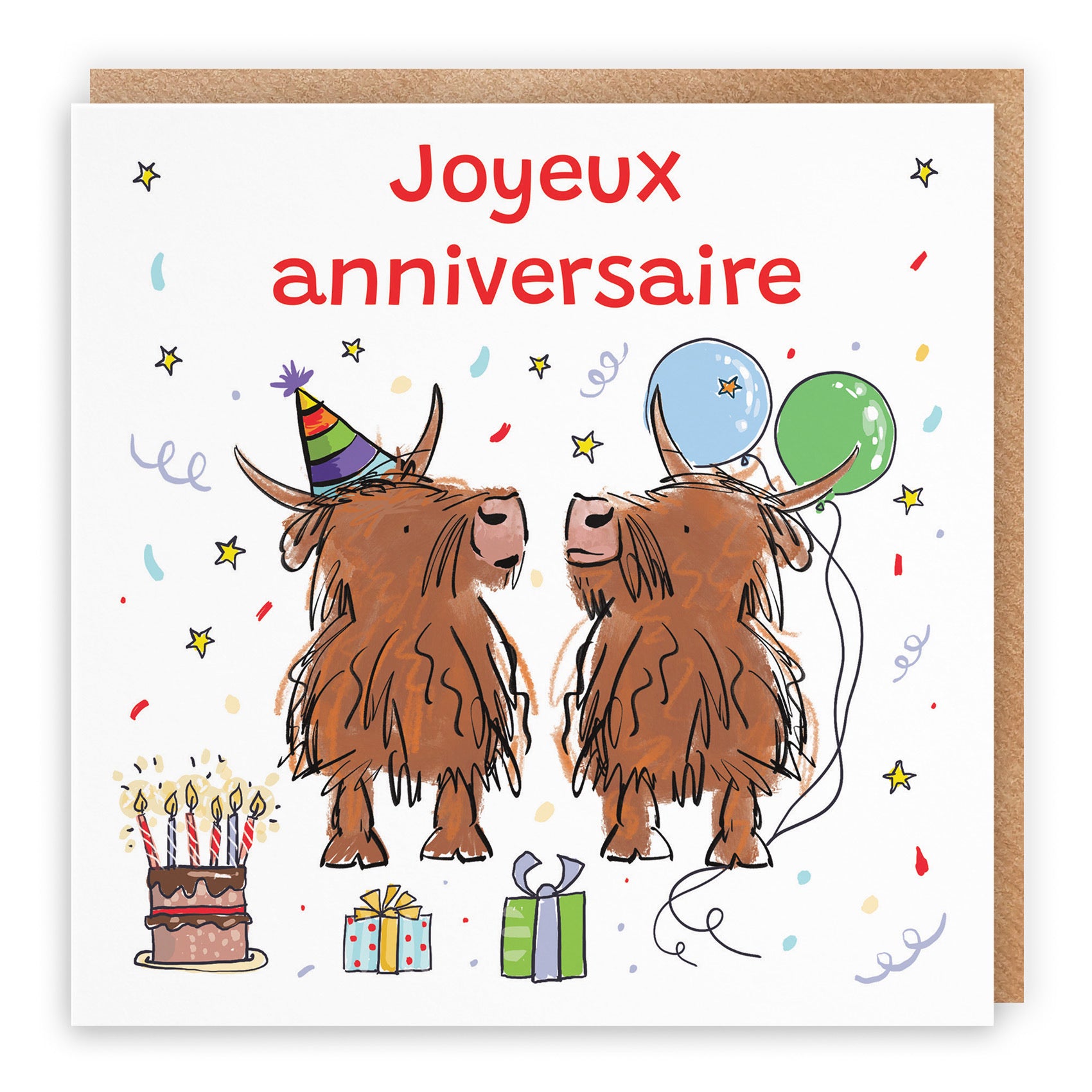 French Language Birthday Card Highland Cows Animal Party - Default Title (RM00776)