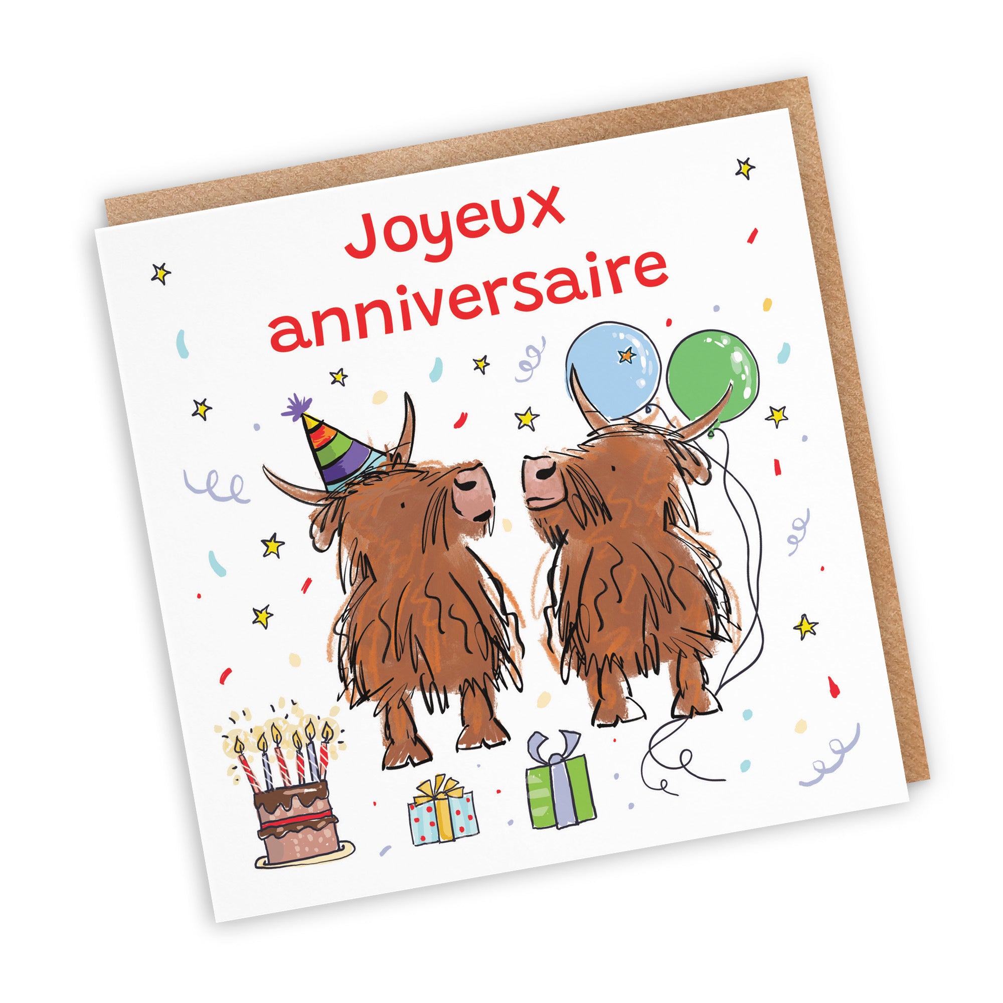 French Language Birthday Card Highland Cows Animal Party - Default Title (RM00776)