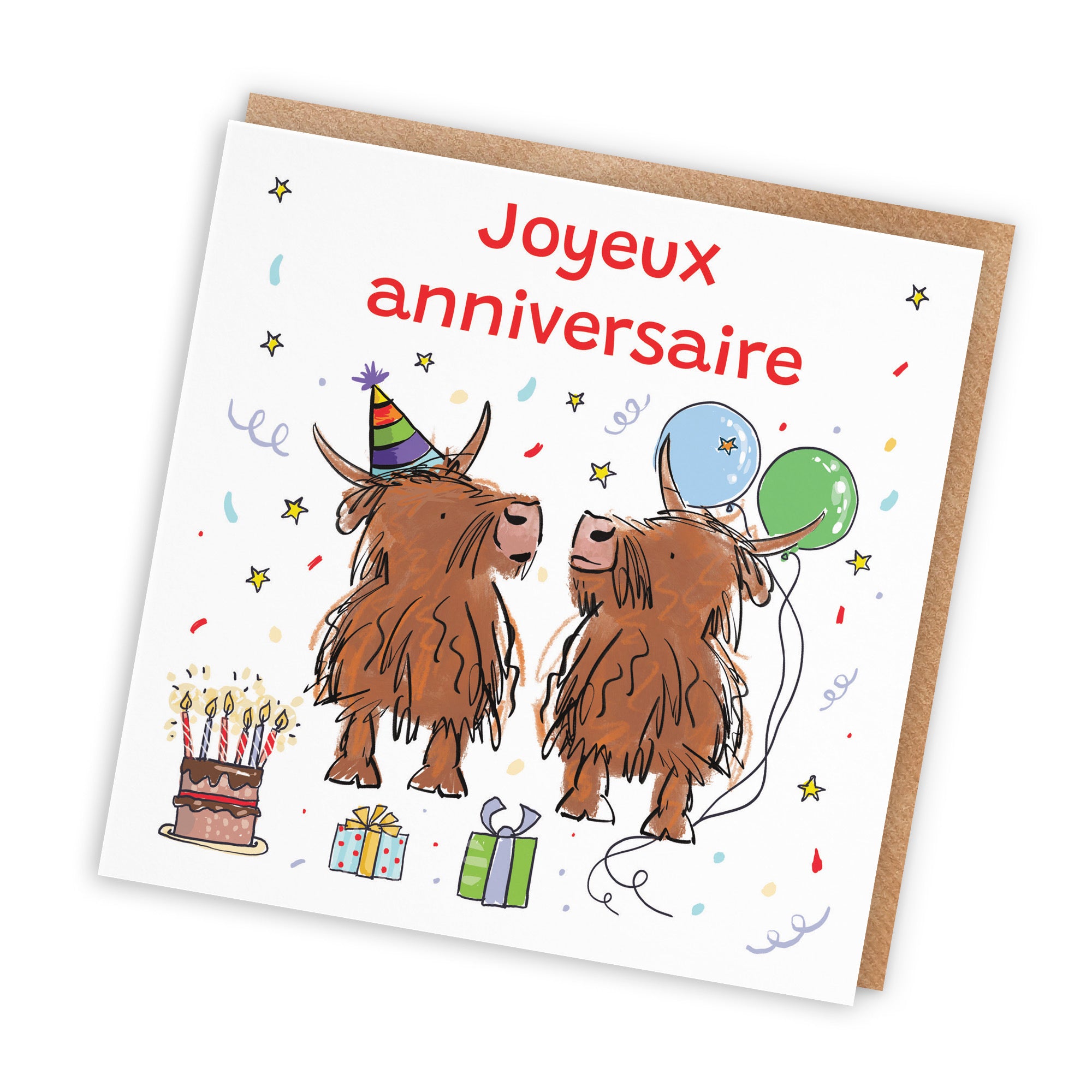 French Language Birthday Card Highland Cows Animal Party - Default Title (RM00776)