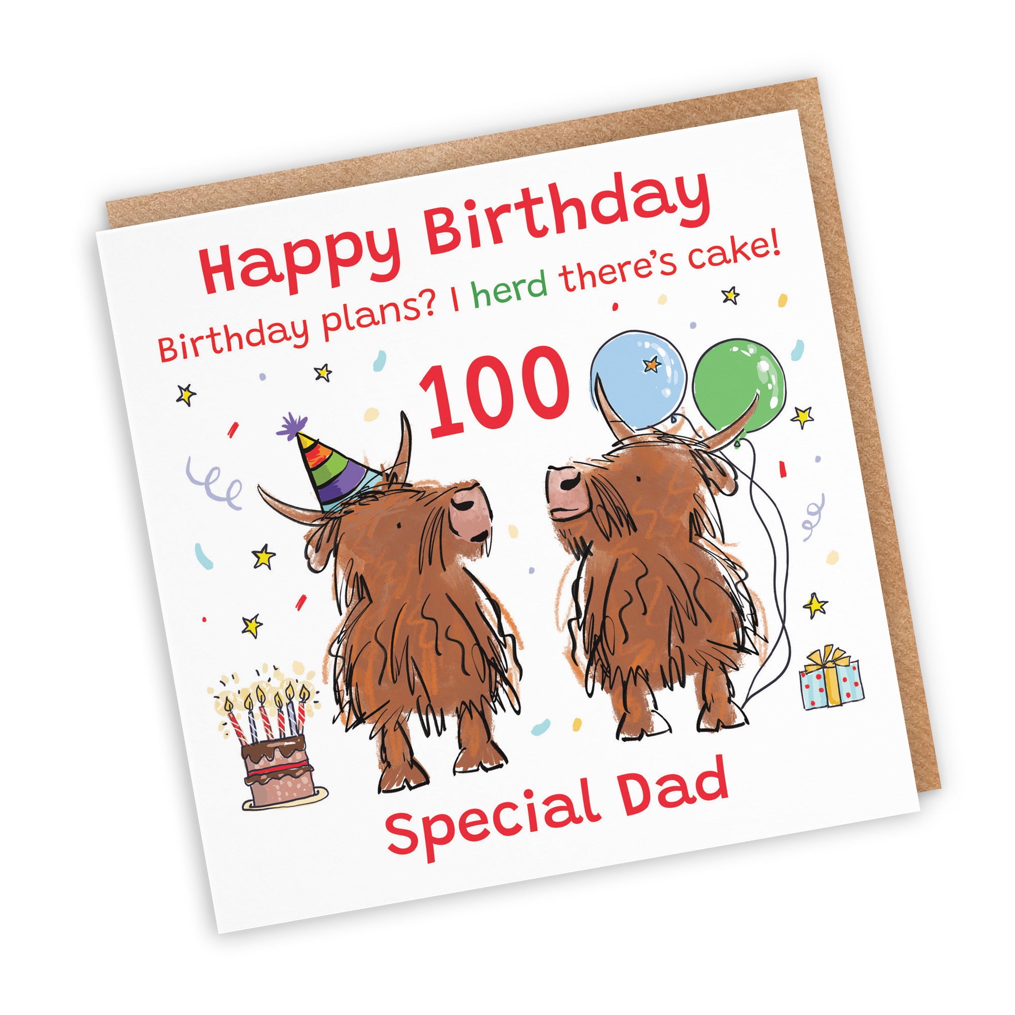 100th Dad Birthday Card Highland Cows Animal Party - Default Title (RM00783)