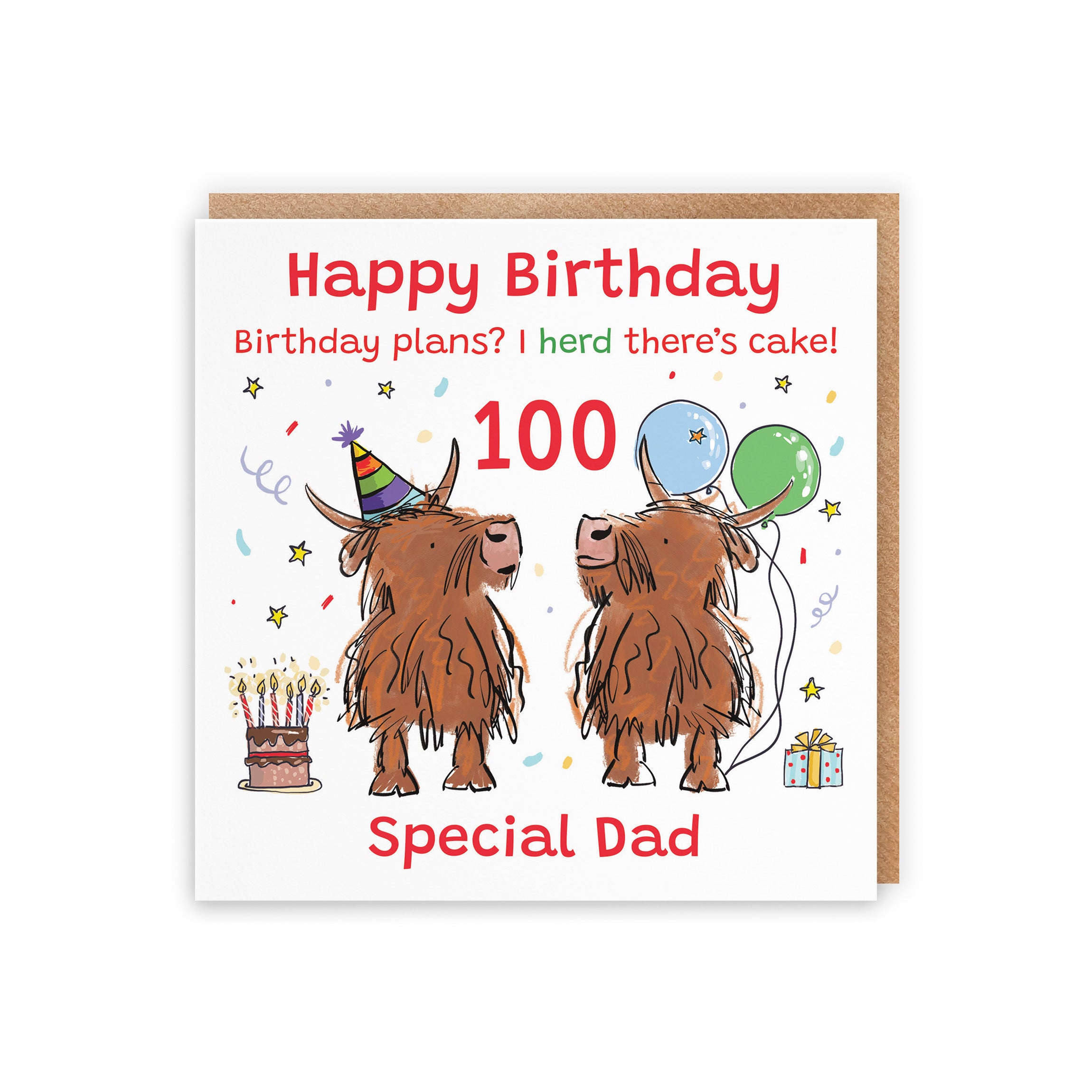 100th Dad Birthday Card Highland Cows Animal Party - Default Title (RM00783)