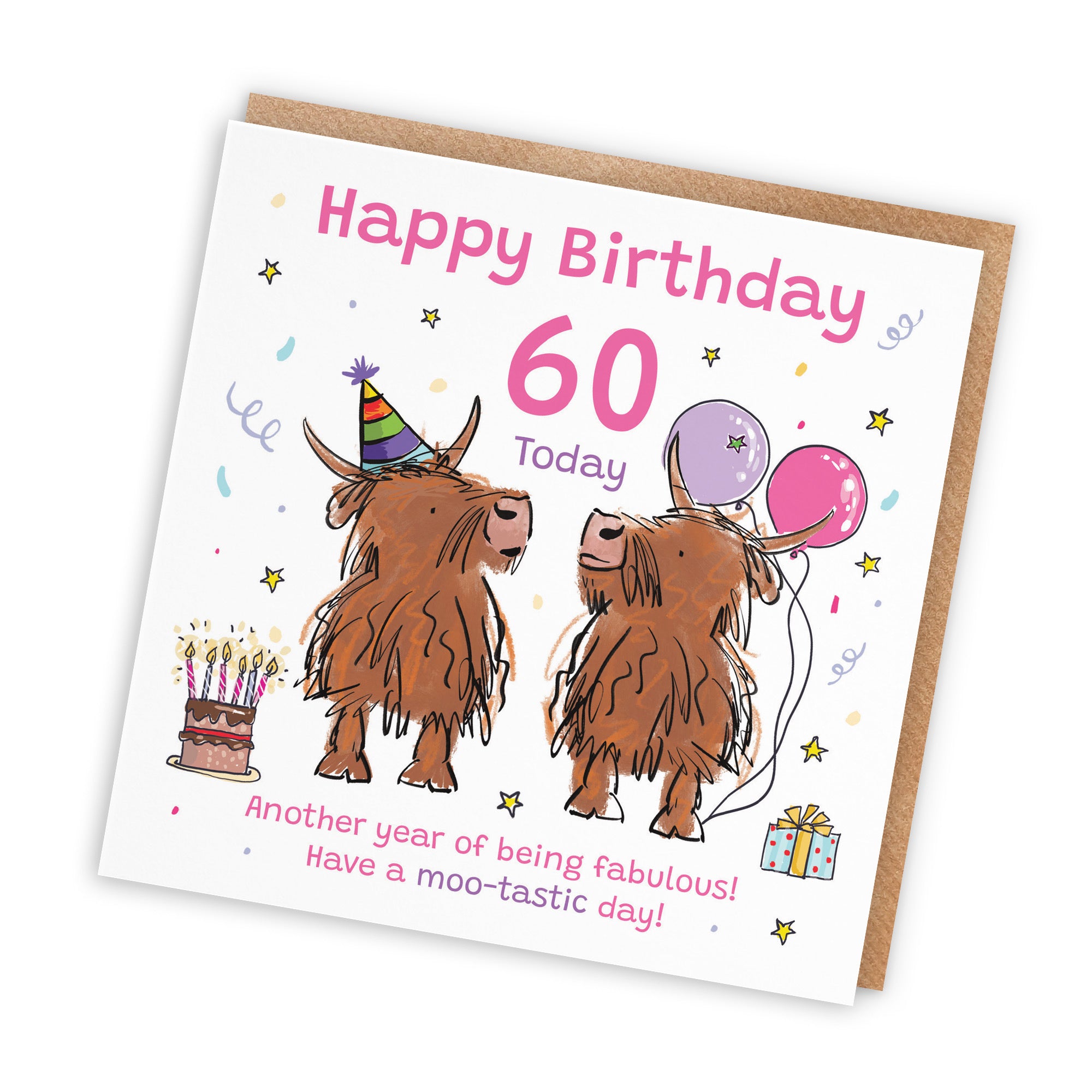 Women's 60th Birthday Card Highland Cows Animal Party - Default Title (RM00785)