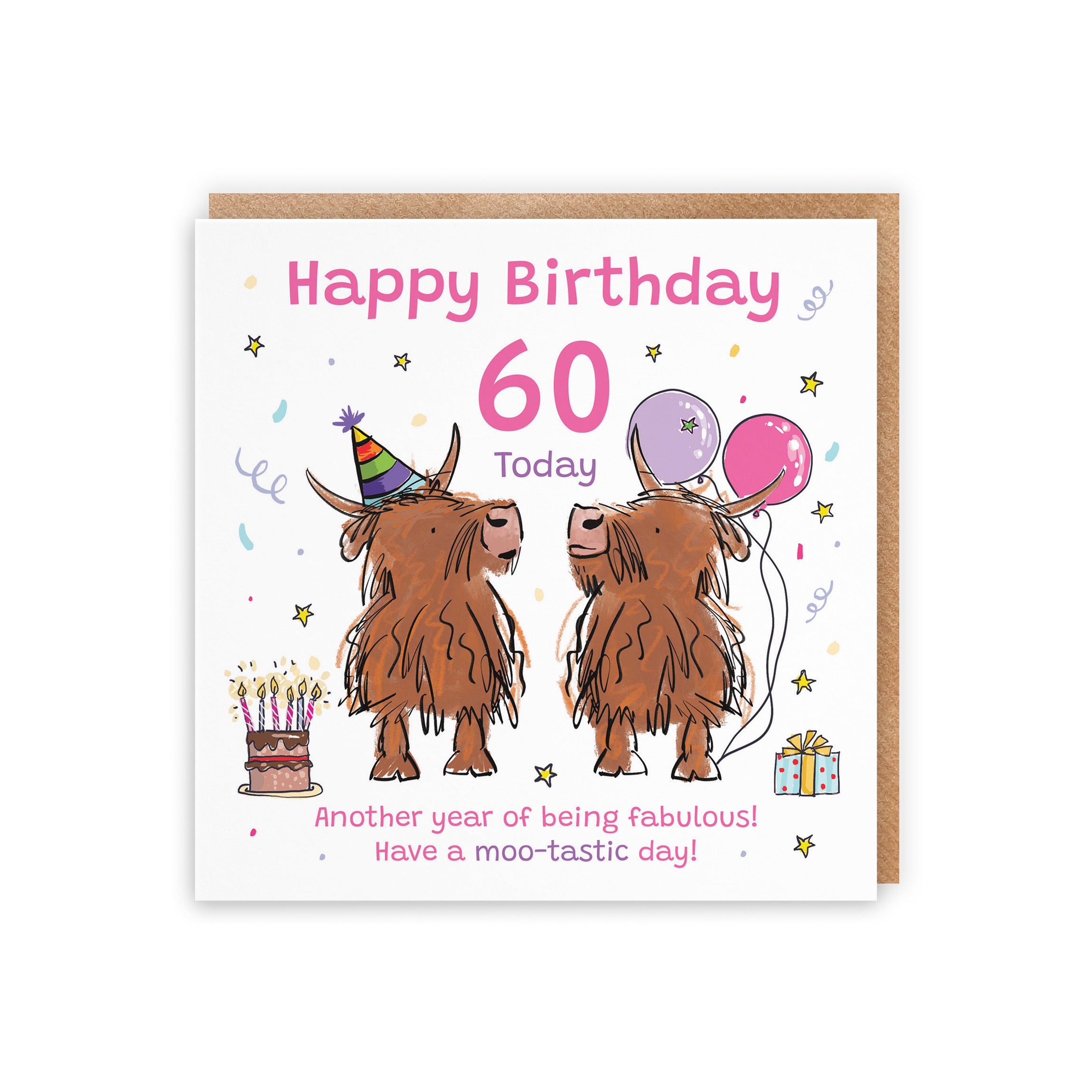 Women's 60th Birthday Card Highland Cows Animal Party - Default Title (RM00785)