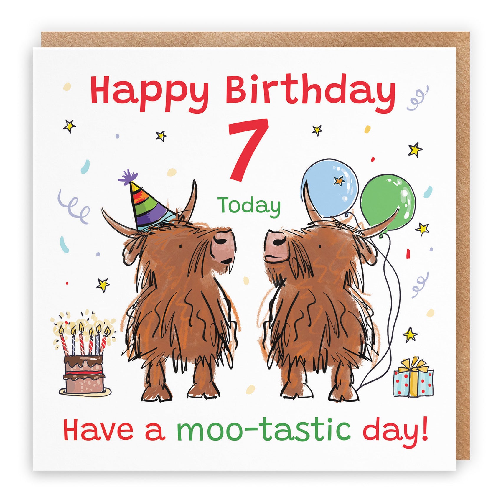 7th Birthday Card Highland Cows Animal Party - Default Title (RM00790)